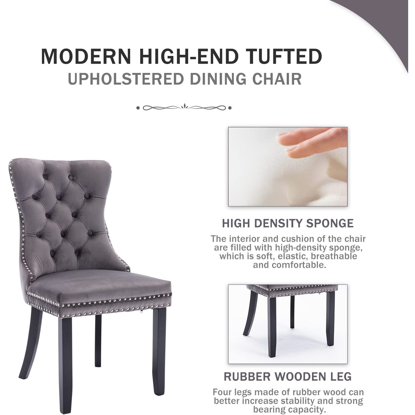Kiztir Velvet Dining Chairs Set Of 4, Upholstered Dining Chairs With Ring Pull Trim And Button Back, Luxury Tufted Dining Chair For Living Room, Bedroom, Kitchen (Gray)