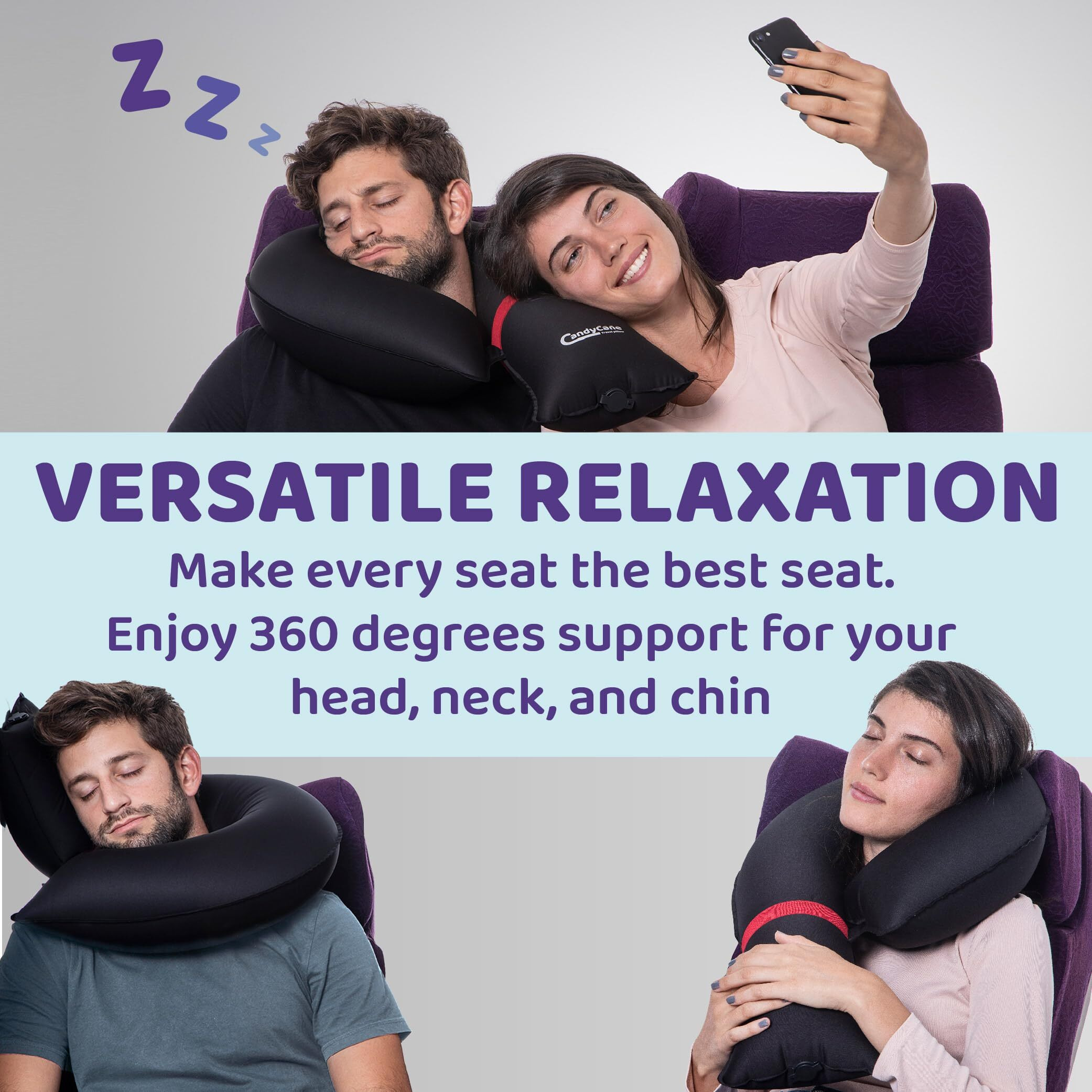 Inflatable Travel Pillows For Airplanes, Car & Home, New J-Design, Neck And Chin Support, Firmness Adjustable. Inflatable Neck Pillow For Traveling On Plane, Blow Up Neck Pillows For Air Travel