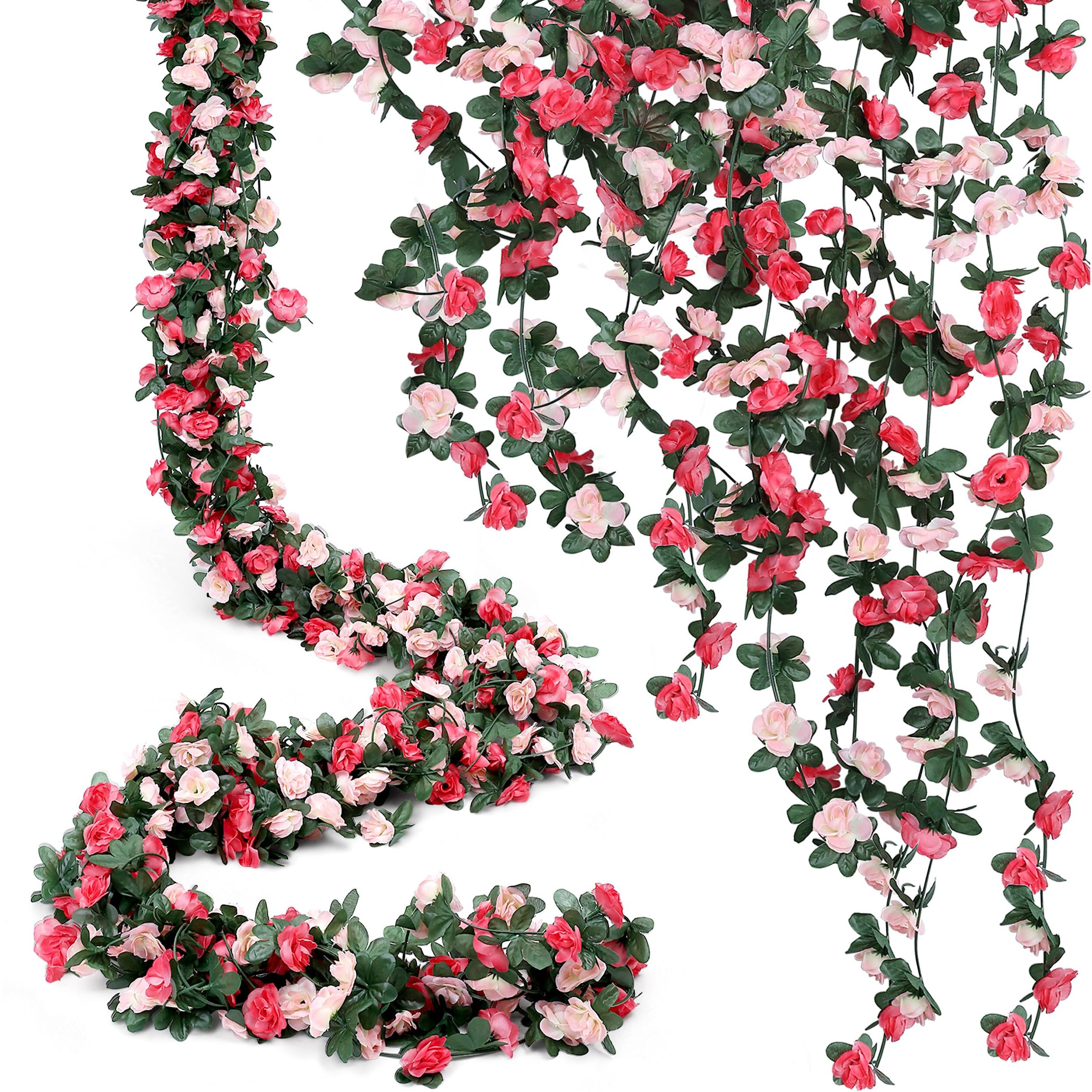 Situmeizi 5Pcs 41Ft Pink Flower Garland Artificial Rose Vine Fake Flower Vines Hanging Roses Ivy Floral Spring Garland Garland For Room Wedding Brithday Anniversary Party Arch Wall Decor