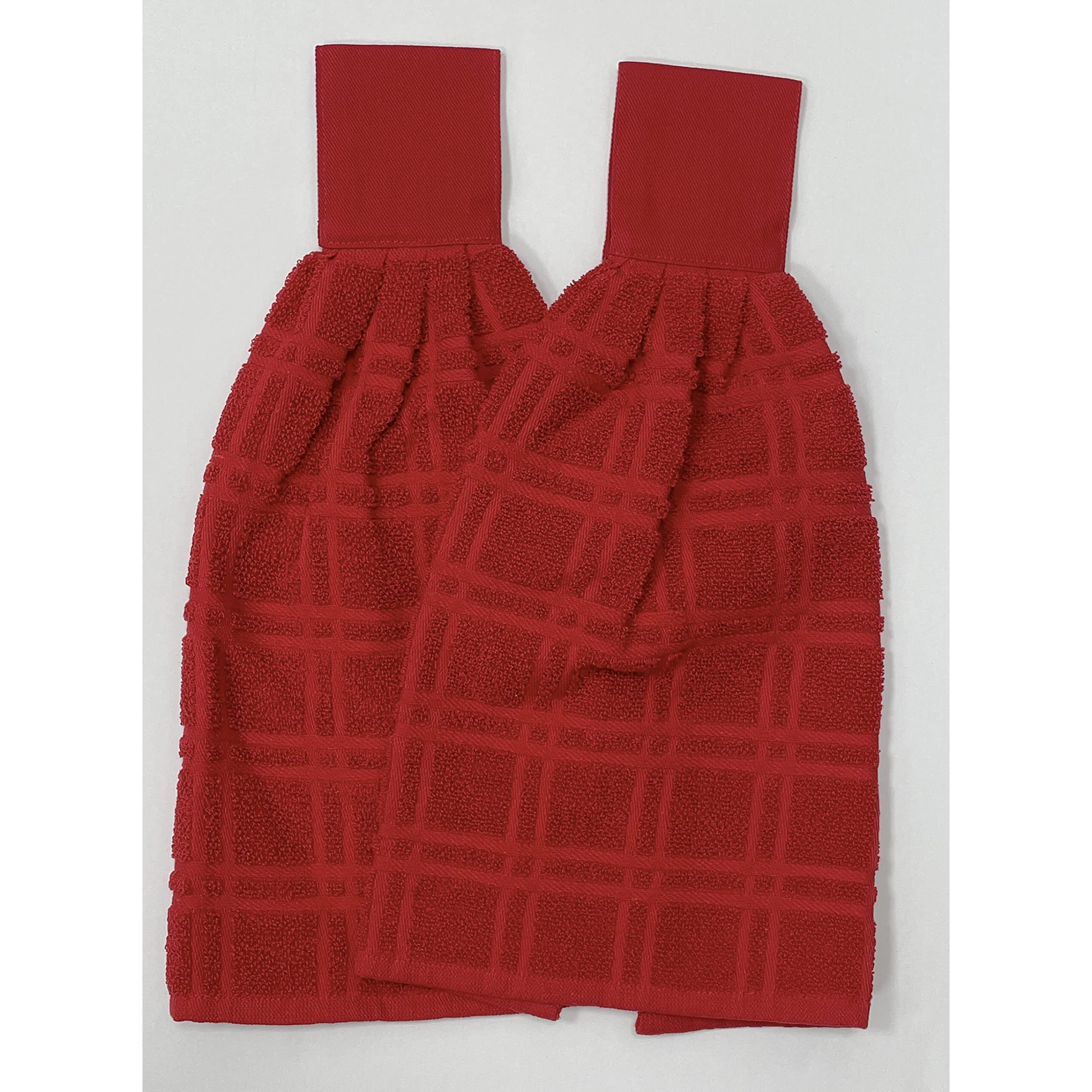 Zenvy Tie Latch Towels Set Of 2 | Hanging Hand Towels Set With Hook & Loop Closure (Red) | Made In India