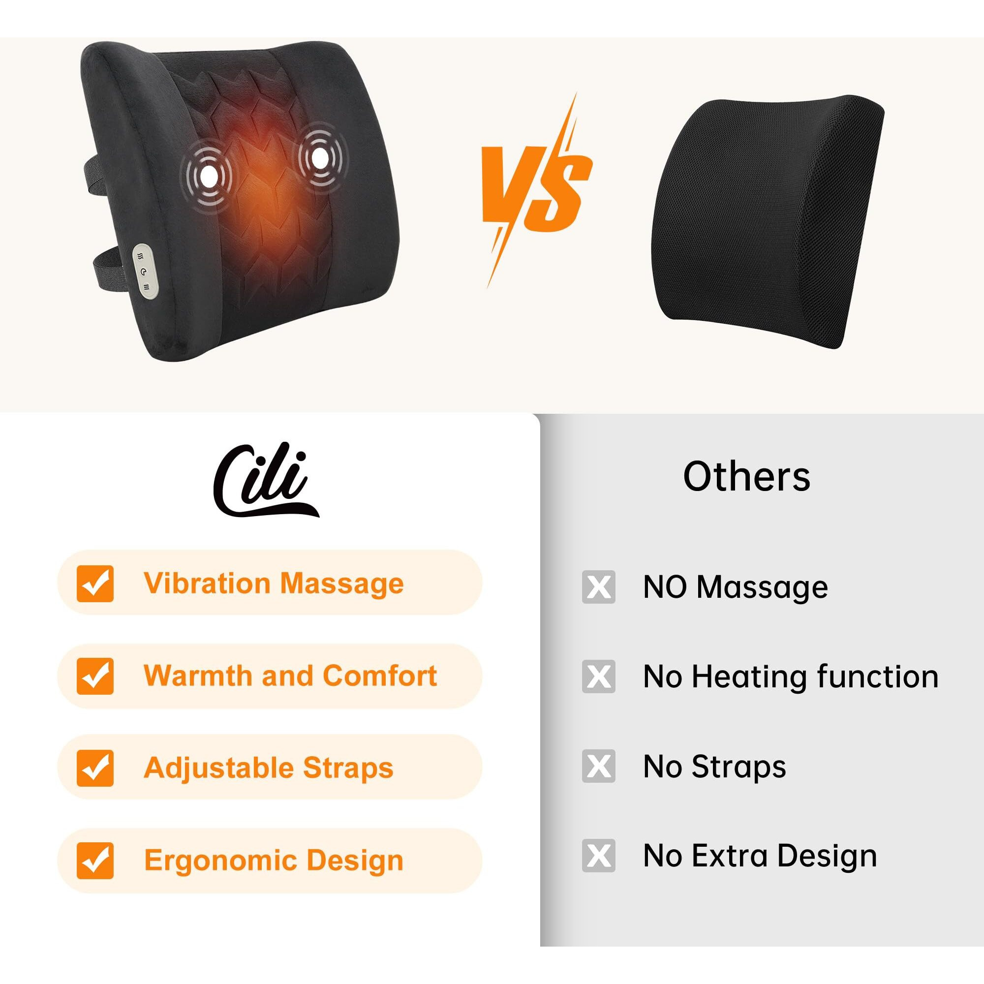 Cili Lumbar Support Pillow For Office Chair, Heated Back Support Pillow With Vibration, Back Massager For Chair, Back Rest Cushion Pillow For Desk Chair Sofa, From Daughter Son Wife
