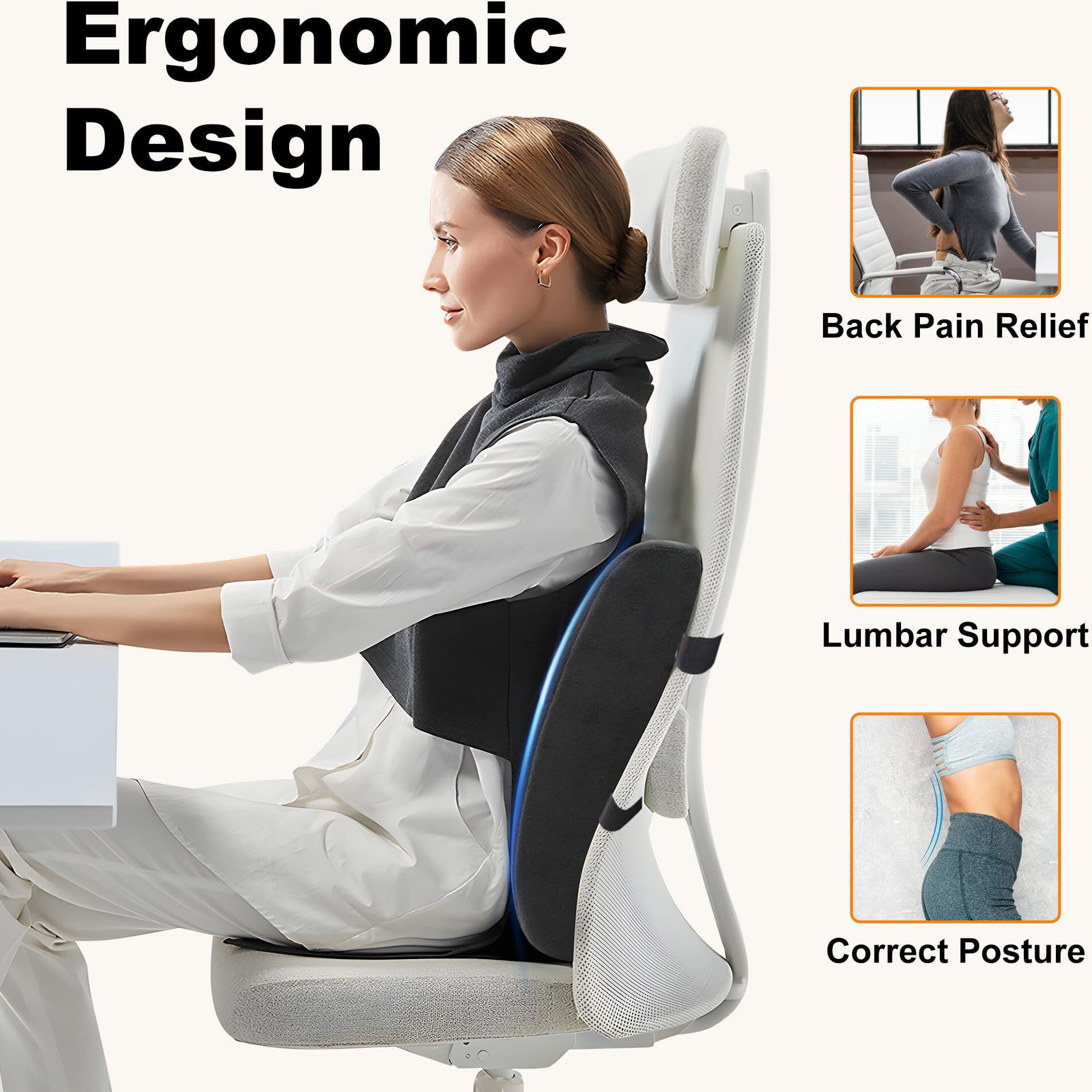 Cili Lumbar Support Pillow For Office Chair, Heated Back Support Pillow With Vibration, Back Massager For Chair, Back Rest Cushion Pillow For Desk Chair Sofa, From Daughter Son Wife