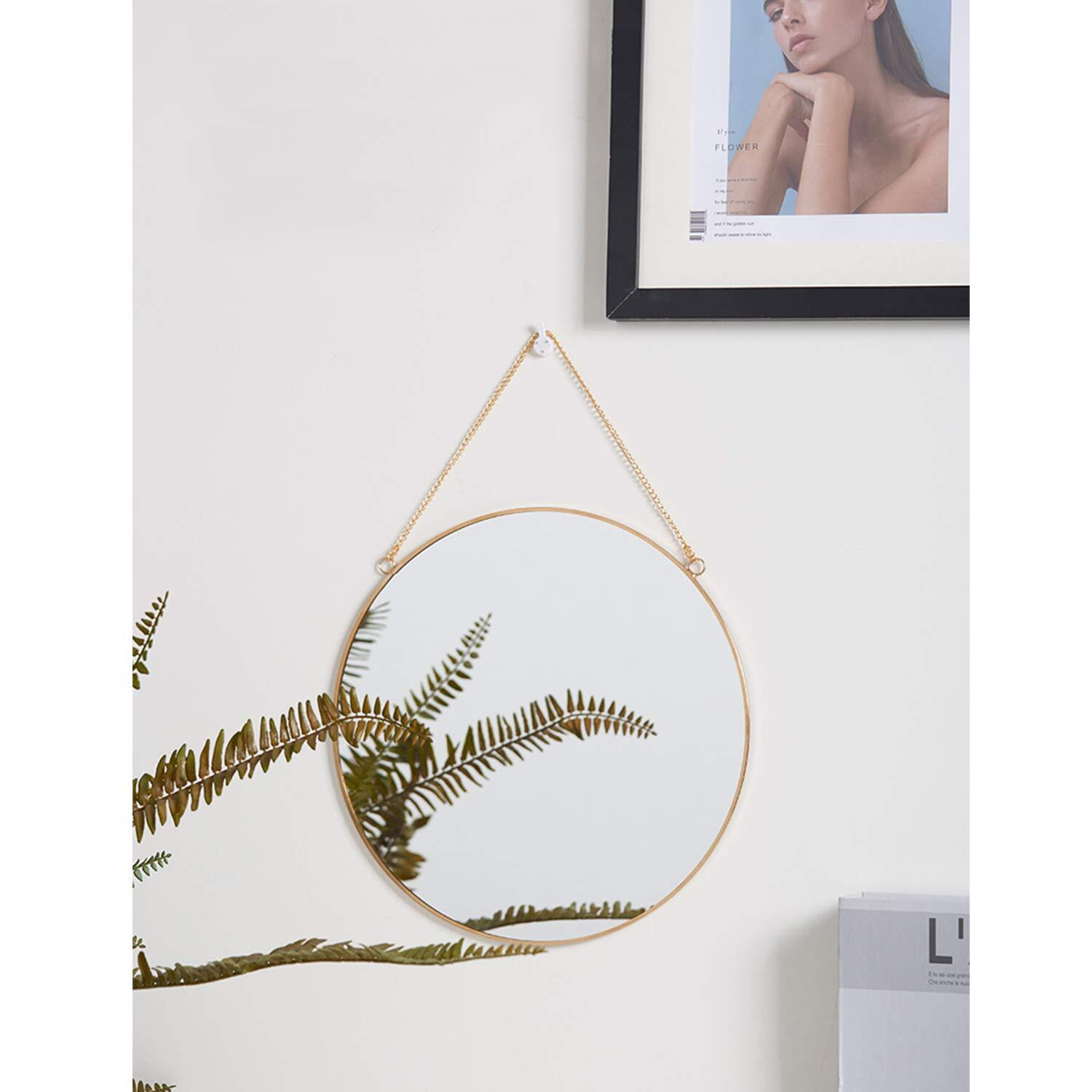 Dahey Hanging Circle Mirror Wall Decor Small Gold Round Mirror With Hanging Chain For Living Room Bathroom Bedroom ,Gold, 11.75"" X 11.75""