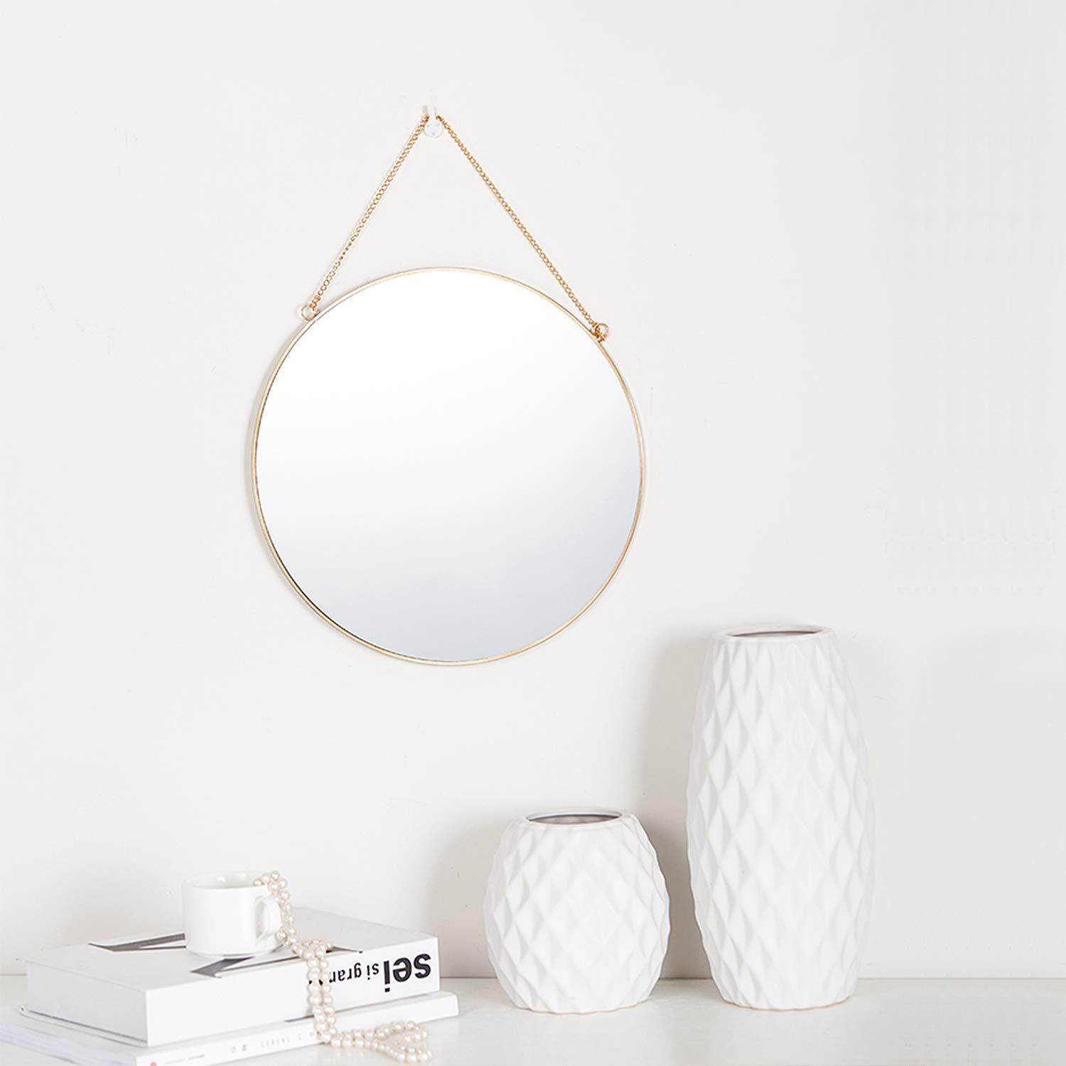 Dahey Hanging Circle Mirror Wall Decor Small Gold Round Mirror With Hanging Chain For Living Room Bathroom Bedroom ,Gold, 11.75"" X 11.75""