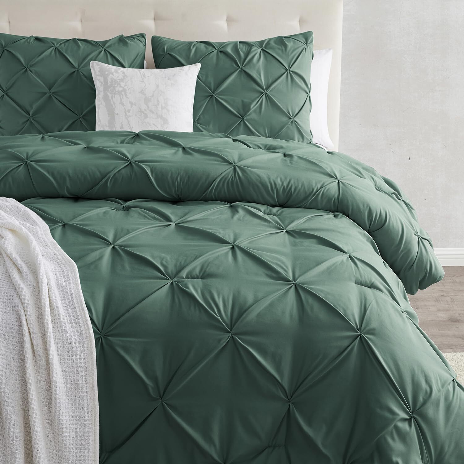 Nestl California King Duvet Cover Sets Forest Green- Pintuck Duvet Cover California King, 3 Piece Duvet Cover With Button Closure, 1 Pinch Pleated Cal King Duvet Cover 104X98 Inches And 2 Pillow Shams