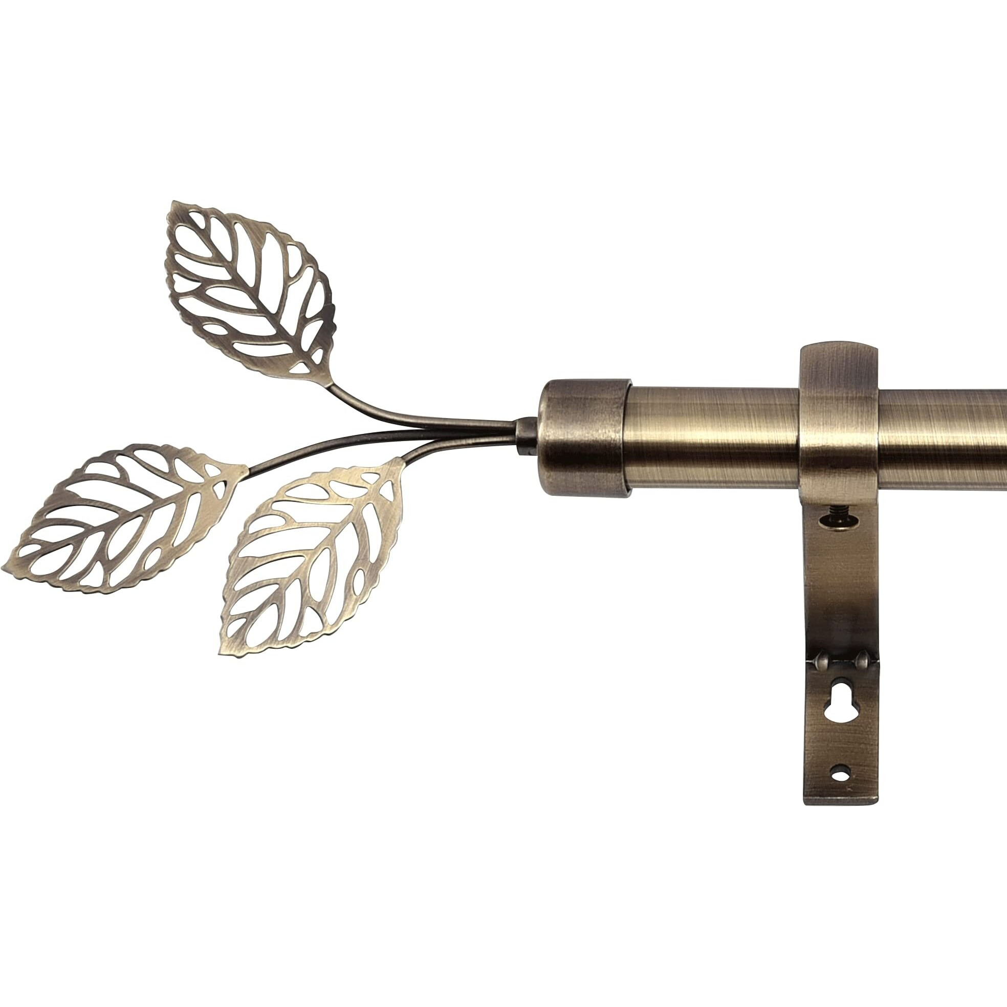 Ryb Home Brass Curtain Rod For Windows 72 To 144 "" Long, 1 Inch Diameter, Metal Single Adjustable Telescoping Curtain Pole With Leaf Design Finish For Living Room Bedroom, Antique Brass