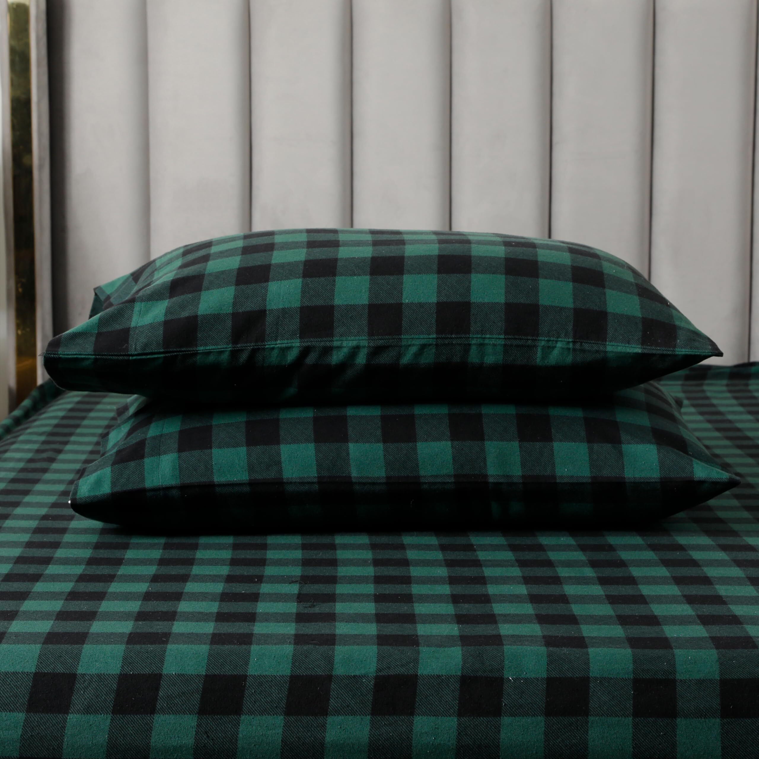 Elegant Comfort Ultra Soft 4-Piece 100% Turkish Cotton Flannel Sheet Set - Buffalo Check Plaid Flannel Sheets, Warm And Cozy Premium Quality, Deep Pocket Fitted Sheet- Full, Green