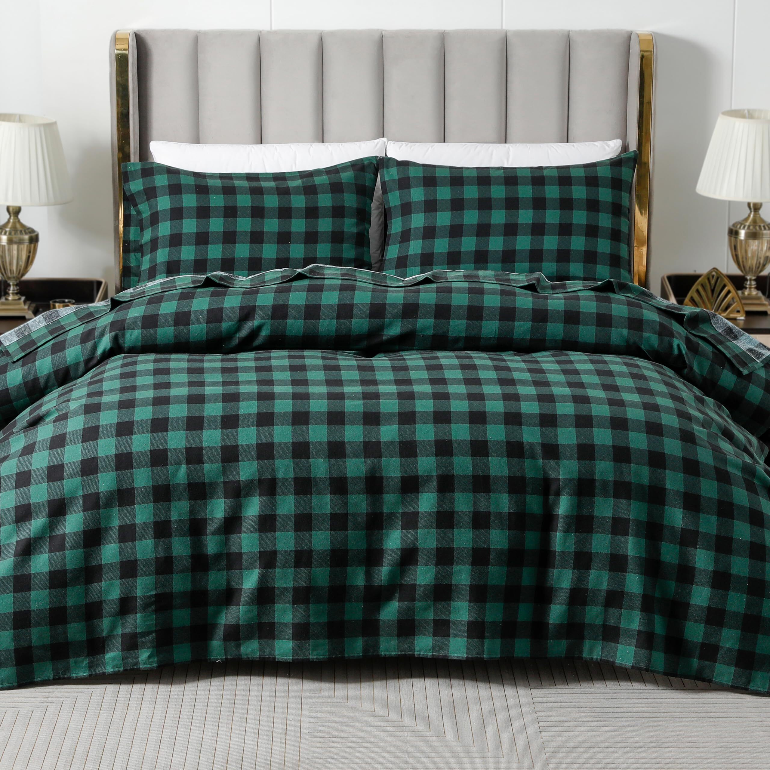 Elegant Comfort Ultra Soft 4-Piece 100% Turkish Cotton Flannel Sheet Set - Buffalo Check Plaid Flannel Sheets, Warm And Cozy Premium Quality, Deep Pocket Fitted Sheet- Full, Green