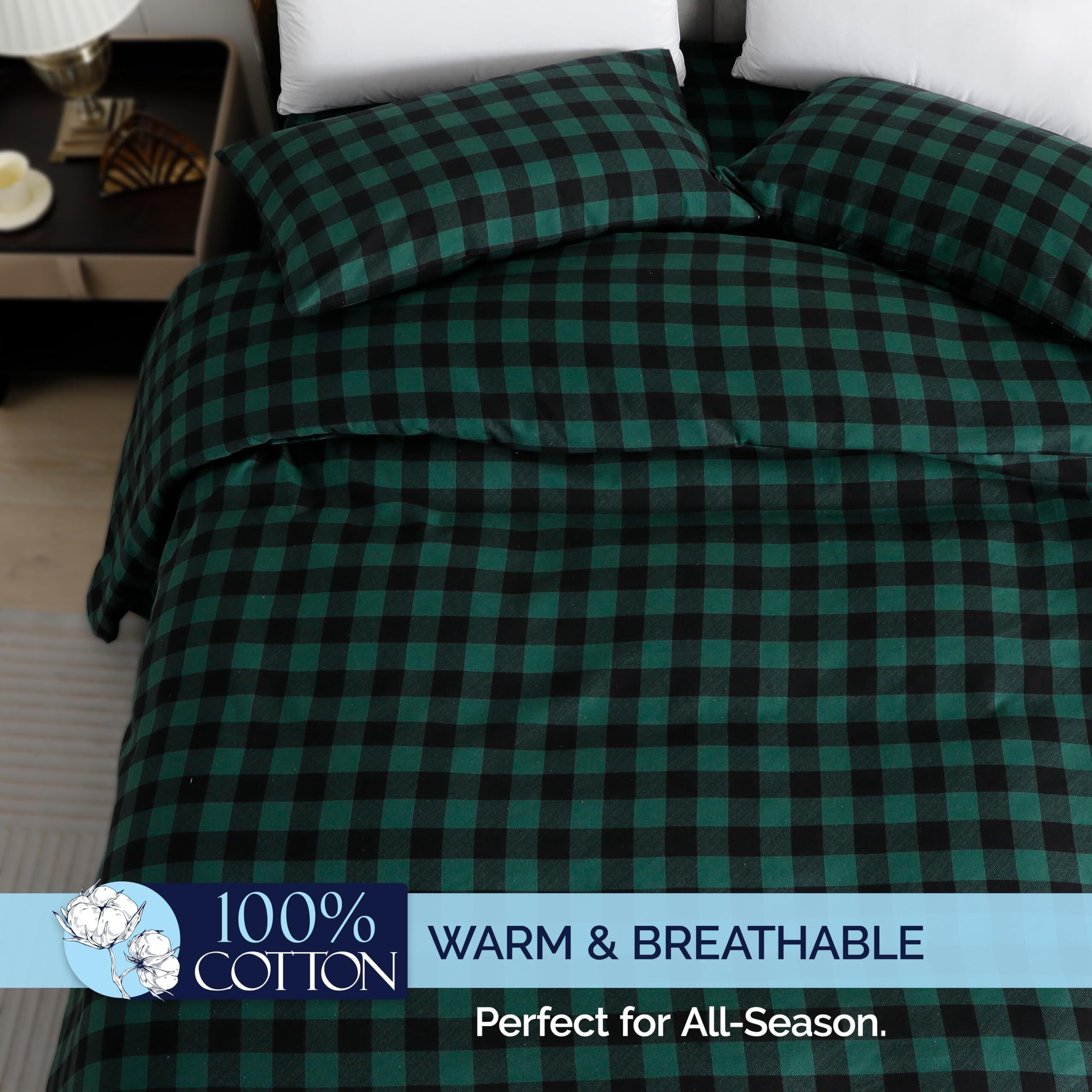 Elegant Comfort Ultra Soft 4-Piece 100% Turkish Cotton Flannel Sheet Set - Buffalo Check Plaid Flannel Sheets, Warm And Cozy Premium Quality, Deep Pocket Fitted Sheet- Full, Green