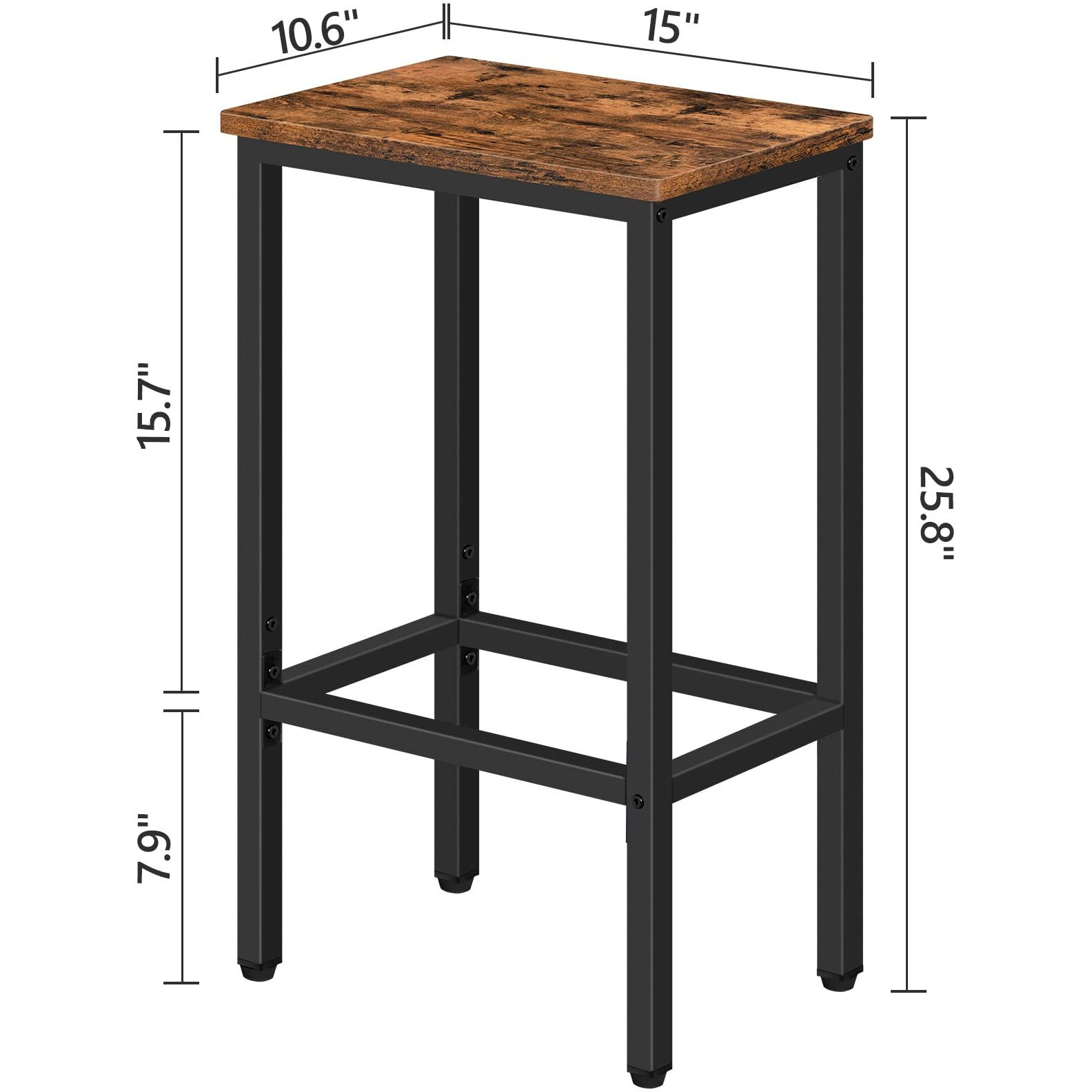 Mahancris Bar Stools, Set Of 2 Bar Chairs, Kitchen Breakfast Bar Stools With Footrest, 25.8"" Dining Stools, Rectangular Industrial Bar Chairs, For Dining Room, Kitchen,Rustic Brown Bahr0101Z