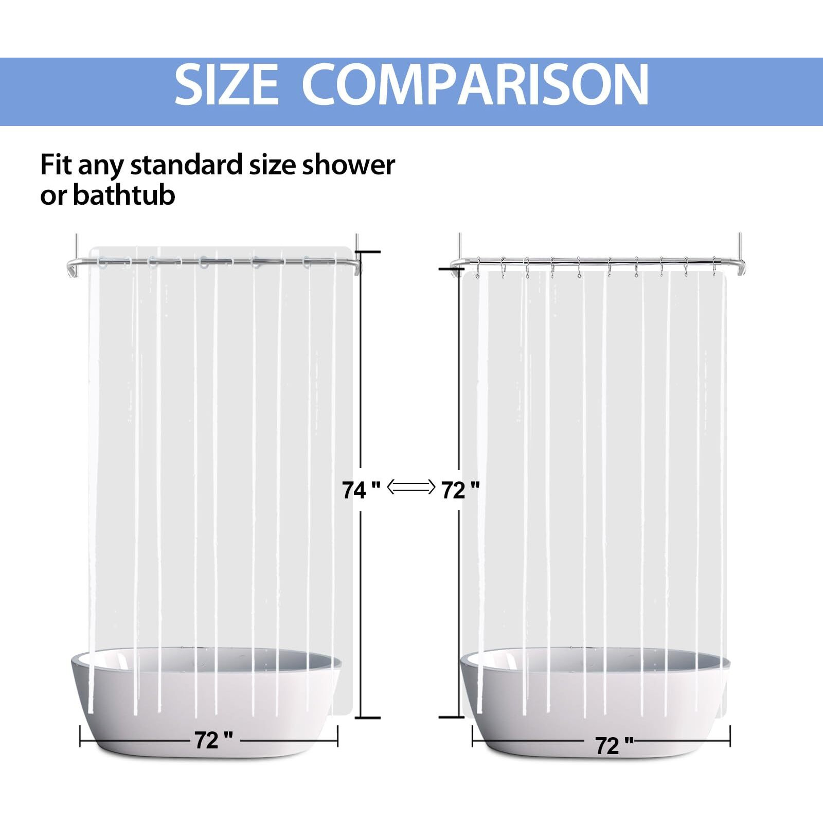 Yisure No Hook Clear Shower Curtain Liner Peva Plastic Waterproof Heavy Duty Bathroom Curtain Hook Free Transparent Shower Liner 72X74 Inches
