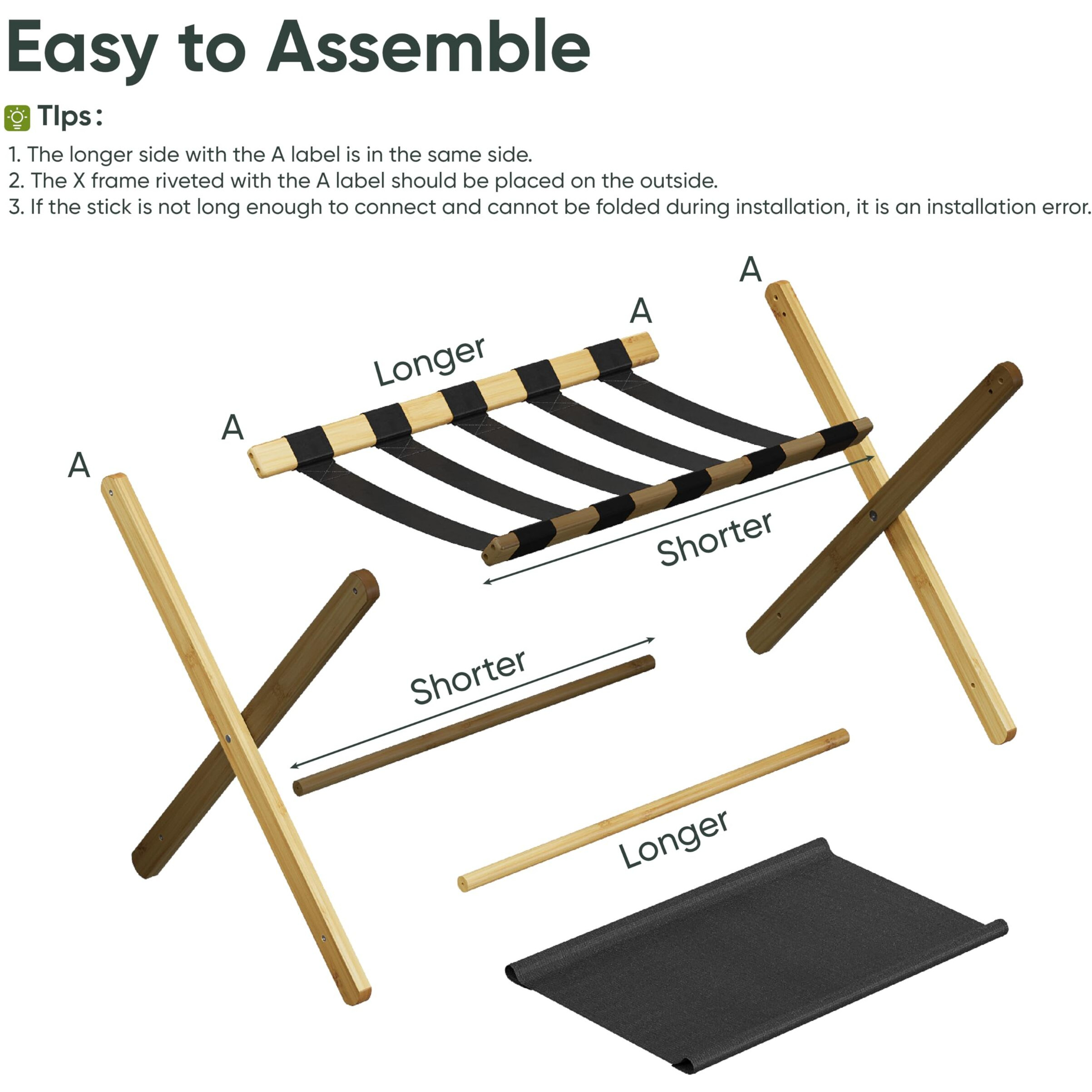 Smart Fendee Luggage Rack, Folding Luggage Rack For Guest Room, Bamboo Suitcase Stand Holds Up To 131 Lb, Luggage Stand With Storage Shelf For Hotel, Bedroom (1 Pack)