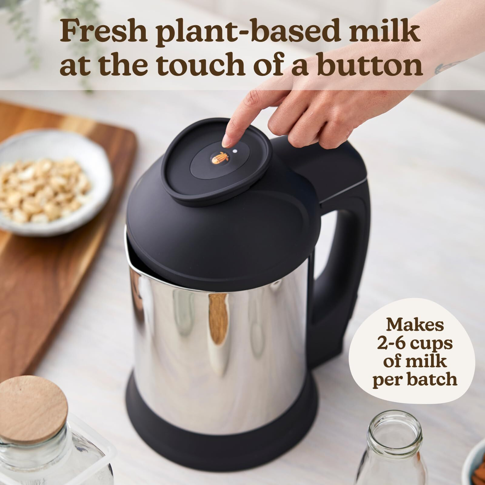 Almond Cow Nut Milk Maker Machine, Plant Based Maker For Homemade Almond, Oat, Cashew Nut Milks & More, Stainless Steel Food Machines, 5-6 Cups Per Batch, 120V
