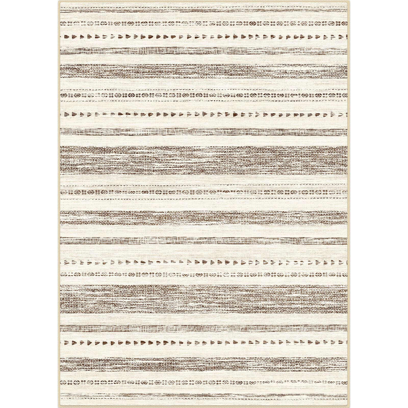 Eisurom Moroccan 5X7 Area Rug Soft Ultra Thin Machine Washable Farmhouse Area Rugs For Living Room Non-Slip Neutral Modern Geometric Indoor Floor Carpet For Bedroom Under Dinning Table Cream/Brown