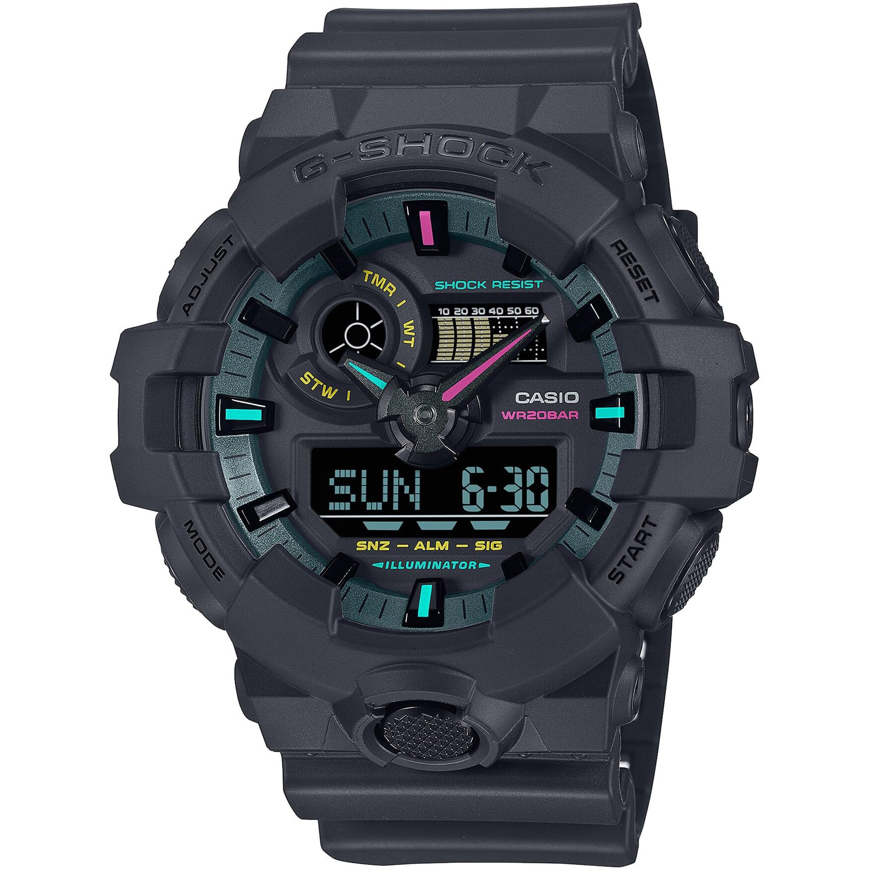 G-Shock Casio Ga-700 Series Analog-Digital Multi-Color Black Resin Watch 57.5Mm - Ga700Mf-1A