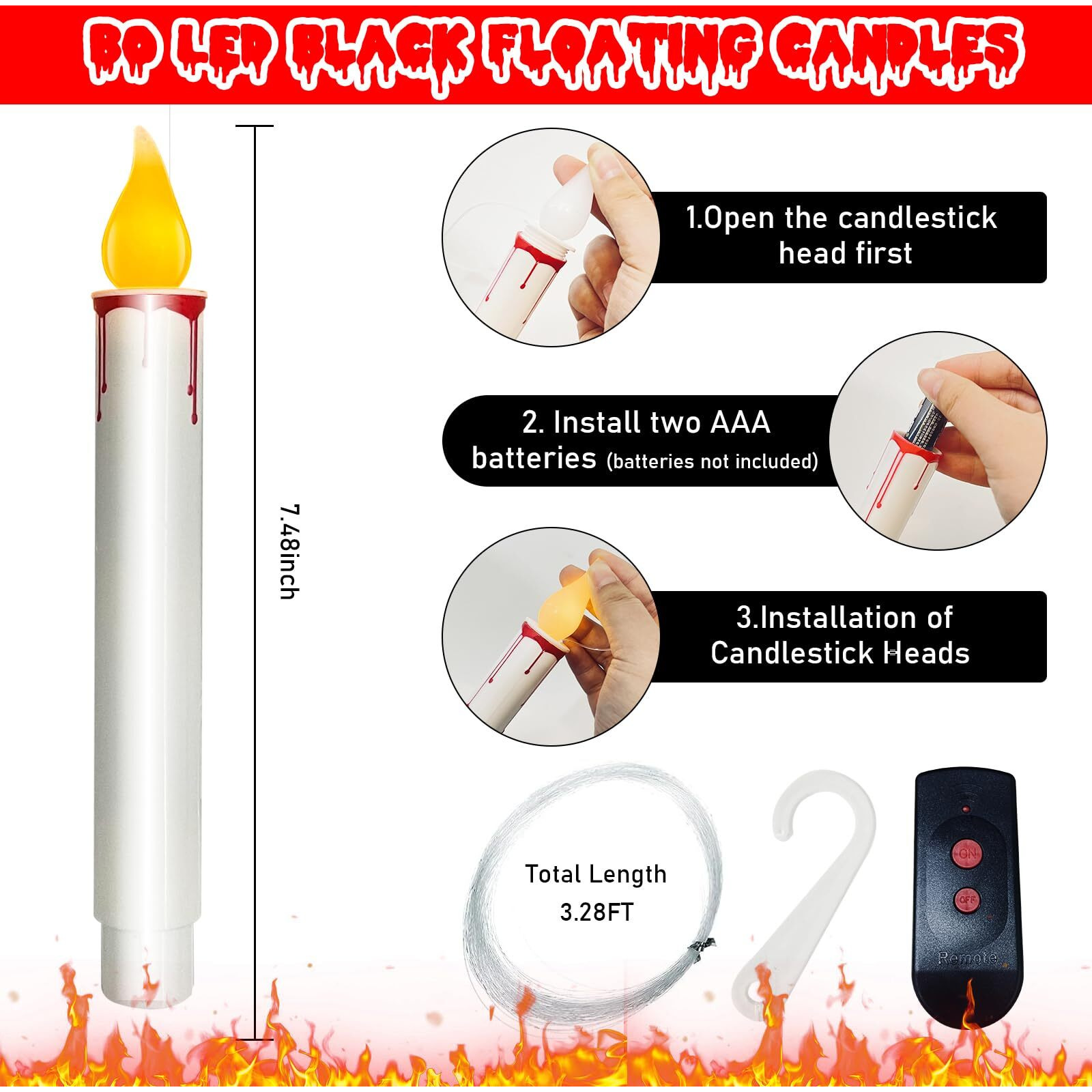 10 Pcs Floating Candles With Remote, Halloween Decorations Hanging Floating Candles With Flickering Warm Lights, Led Battery Operated Window Candles For Halloween Party Window Birthday Home Bedroom