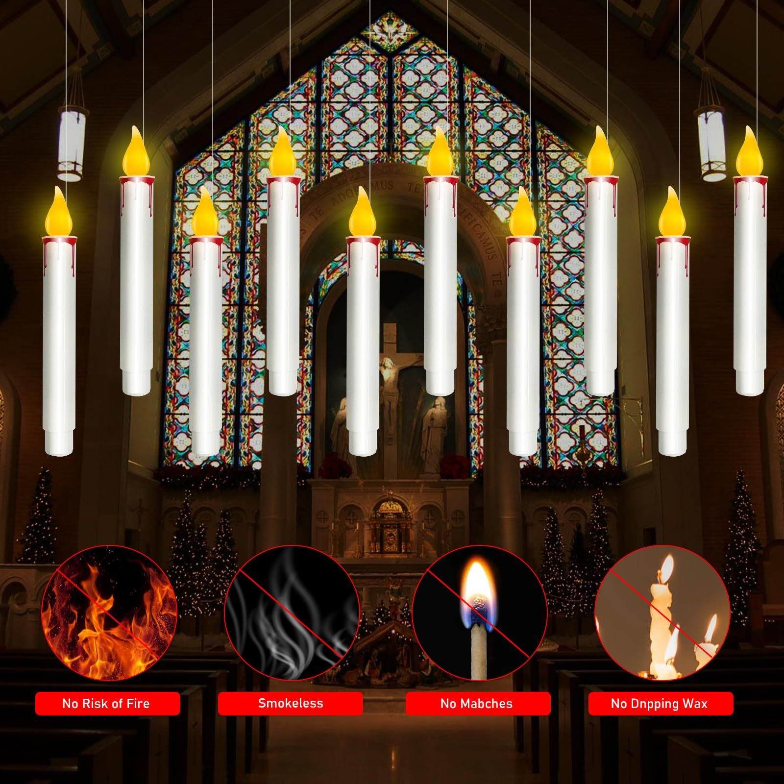 10 Pcs Floating Candles With Remote, Halloween Decorations Hanging Floating Candles With Flickering Warm Lights, Led Battery Operated Window Candles For Halloween Party Window Birthday Home Bedroom