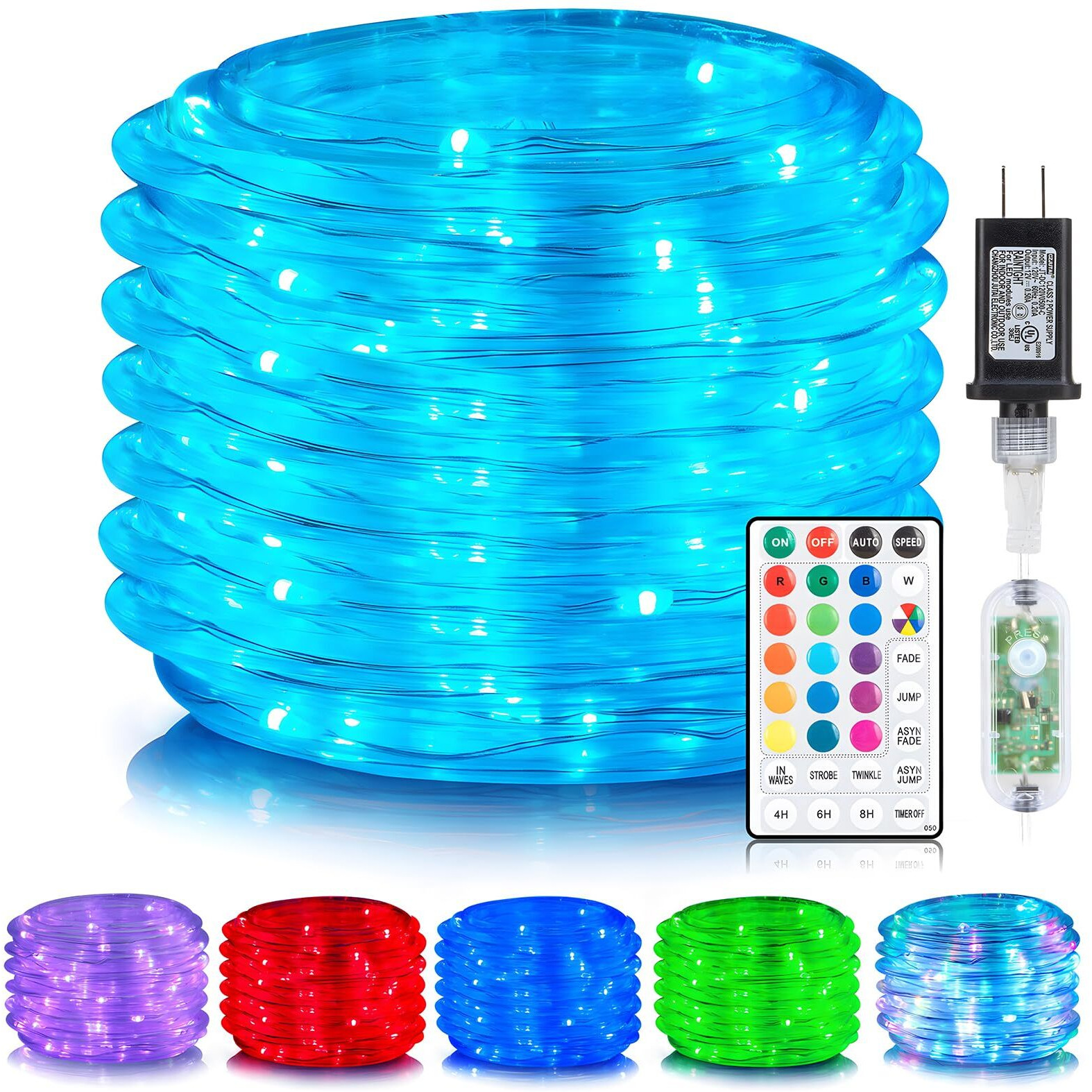 Anjaylia 105Ft 320 Led Color Changing Rope Lights, 18 Colors Outdoor String Lights With Plug & Remote, Led Rope Lights Outdoor Waterproof, Christmas Lights For Bedroom Deck Halloween Decorations