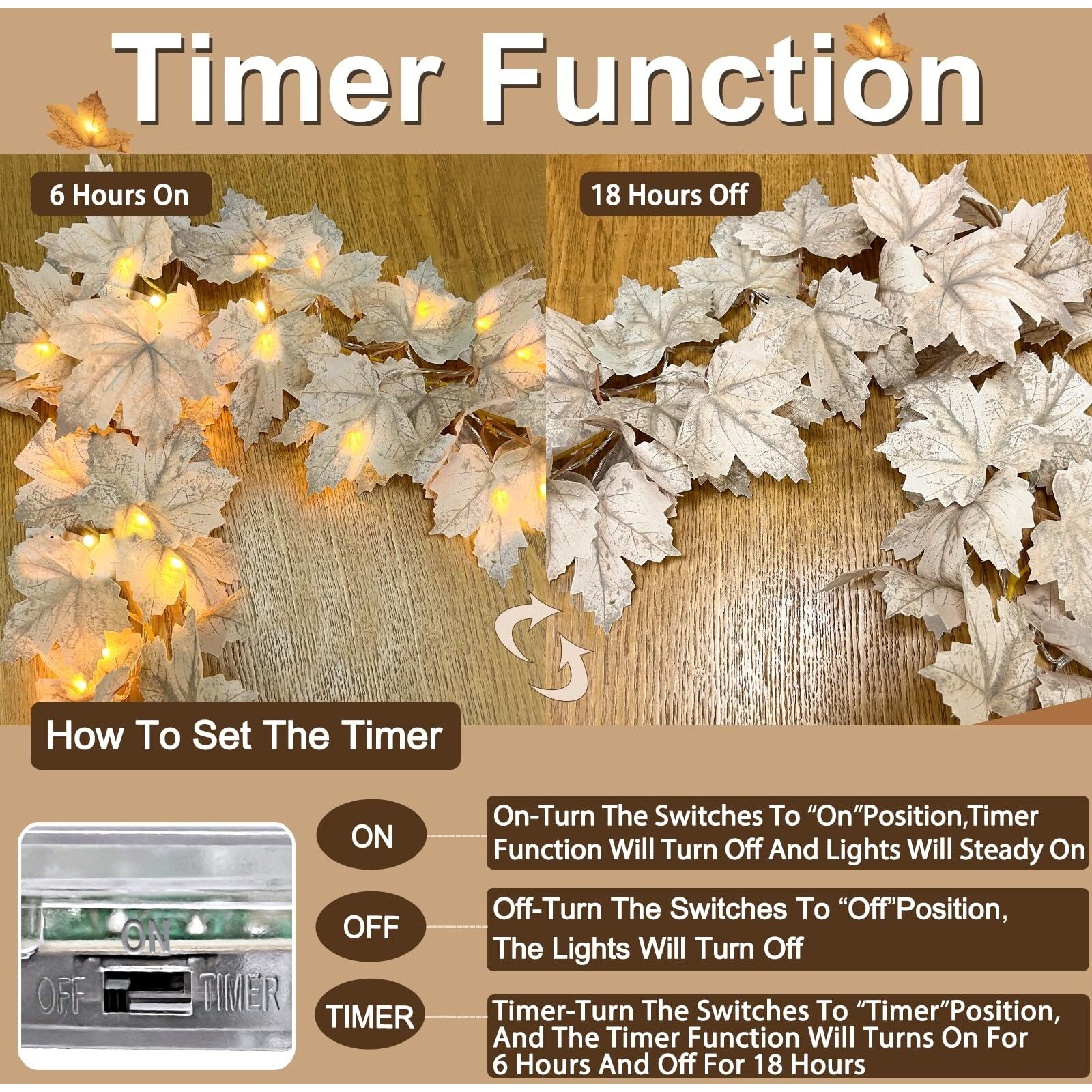 [ Timer ] 2 Pack Fall Decor Fall Garland With Lights Thanksgiving Decorations Indoor, Lighted Maple Leafed Garland Total 13 Ft 40 Led Battery Operated Fall Autumn Halloween Decor Mantel Indoor Outdoor