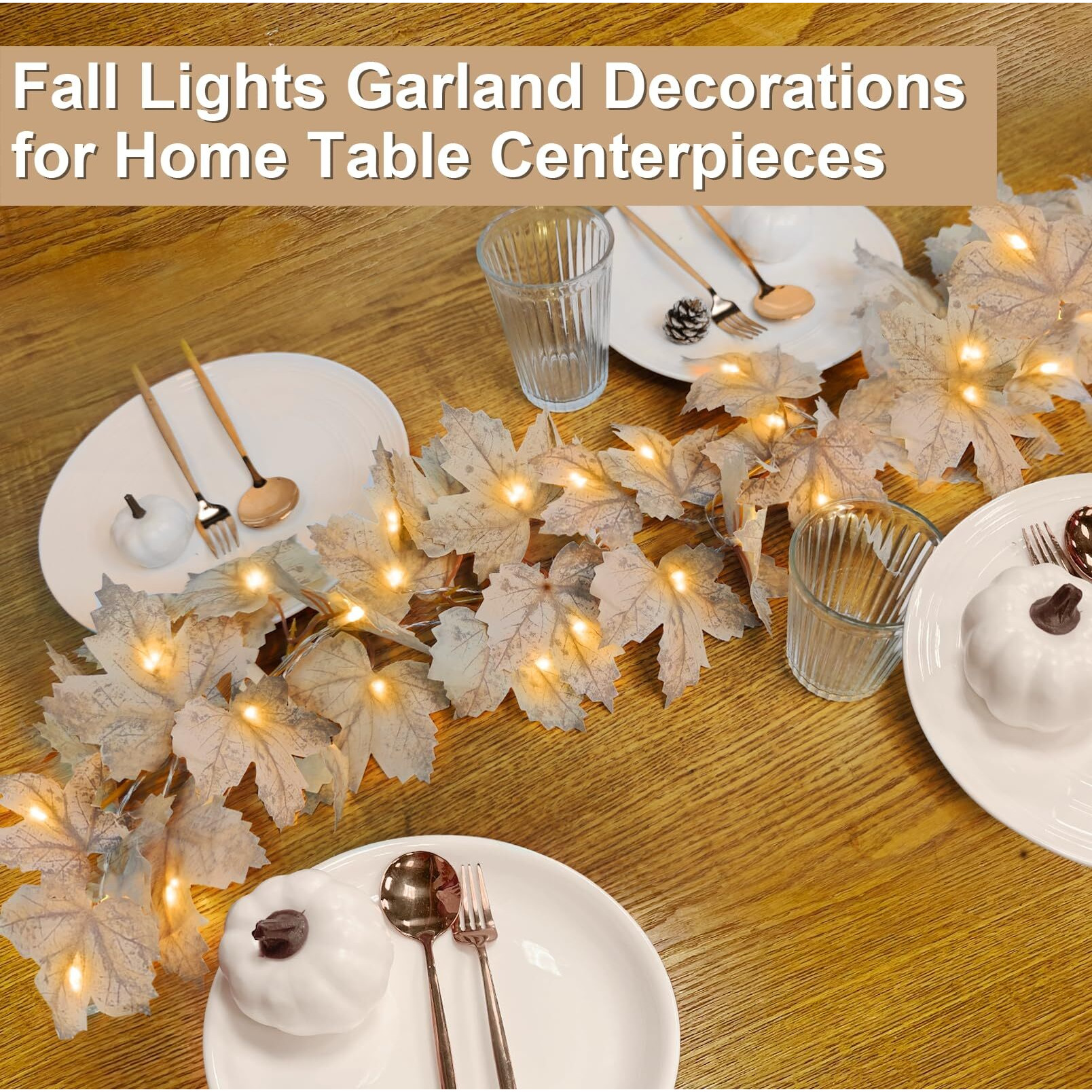 [ Timer & 3 Pack ] Fall Lighted Garland Halloween Fall Decor, 20Ft 60Led Autumn Maples Leafed Garland Waterproof Battery Operated Thanksgiving Fall Decorations For Home Mantle Fireplace Indoor Outdoor
