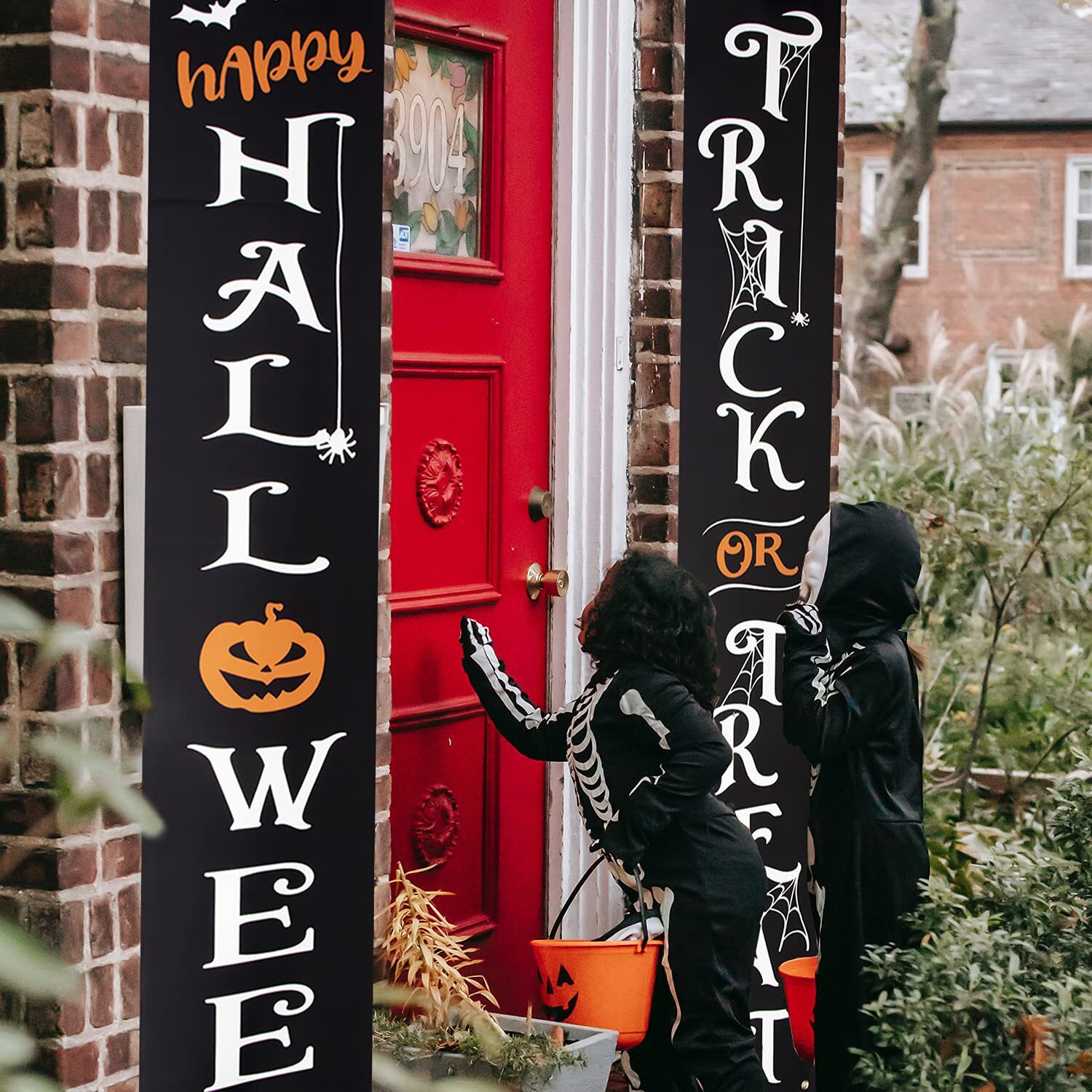 Halloween Decorations Outdoor Banners Trick Or Treat Happy Halloween Decorative Hanging Banner For Front Door Porch Yard Sign Indoor Home Wall Decor Halloween Party Welcome Signs