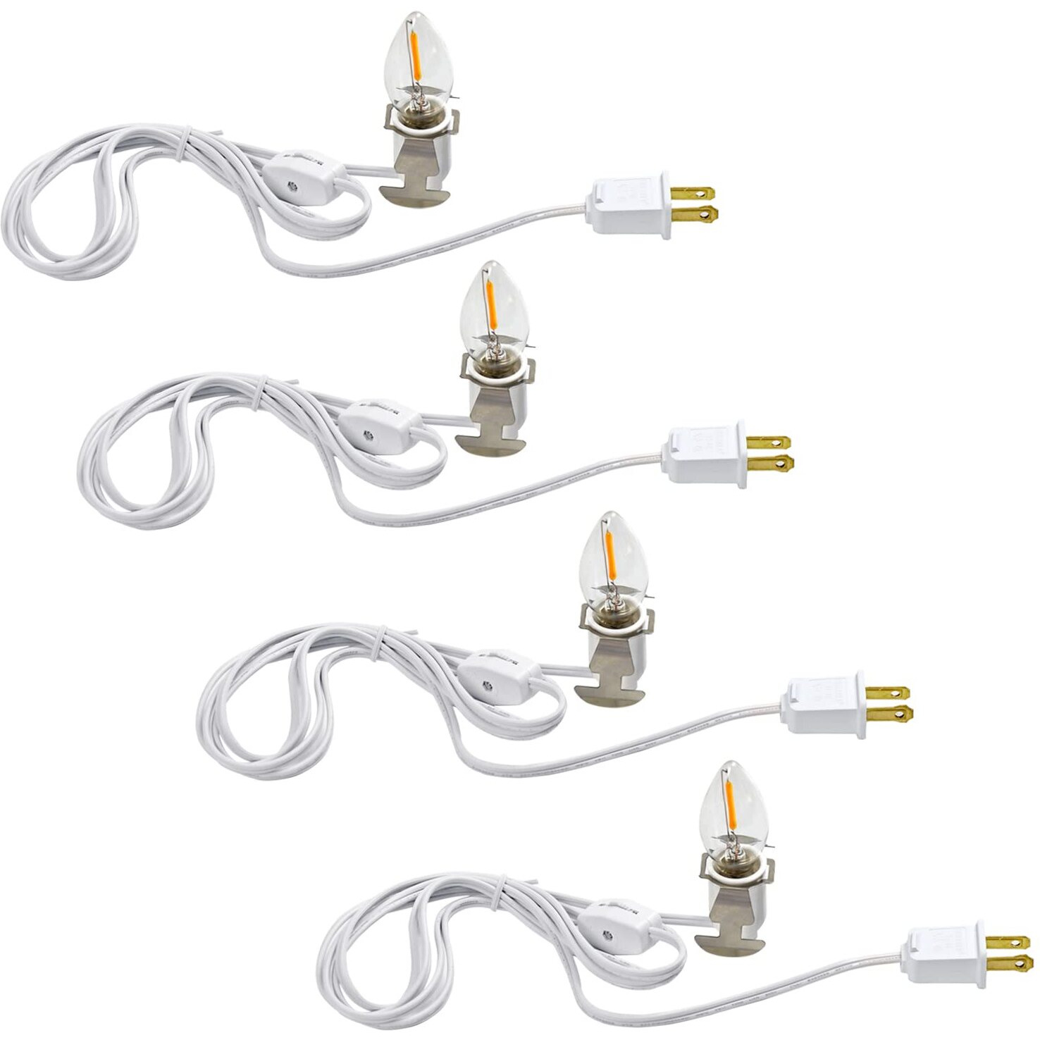 Futime Set Of 4 Accessory Cord With One Led Light Bulb 6Ft Blow Mold Light Indoorstring Lights, C7 Lamp With Spare Fuse For Halloween And Christmas Decorations, Craft Village House Decoration