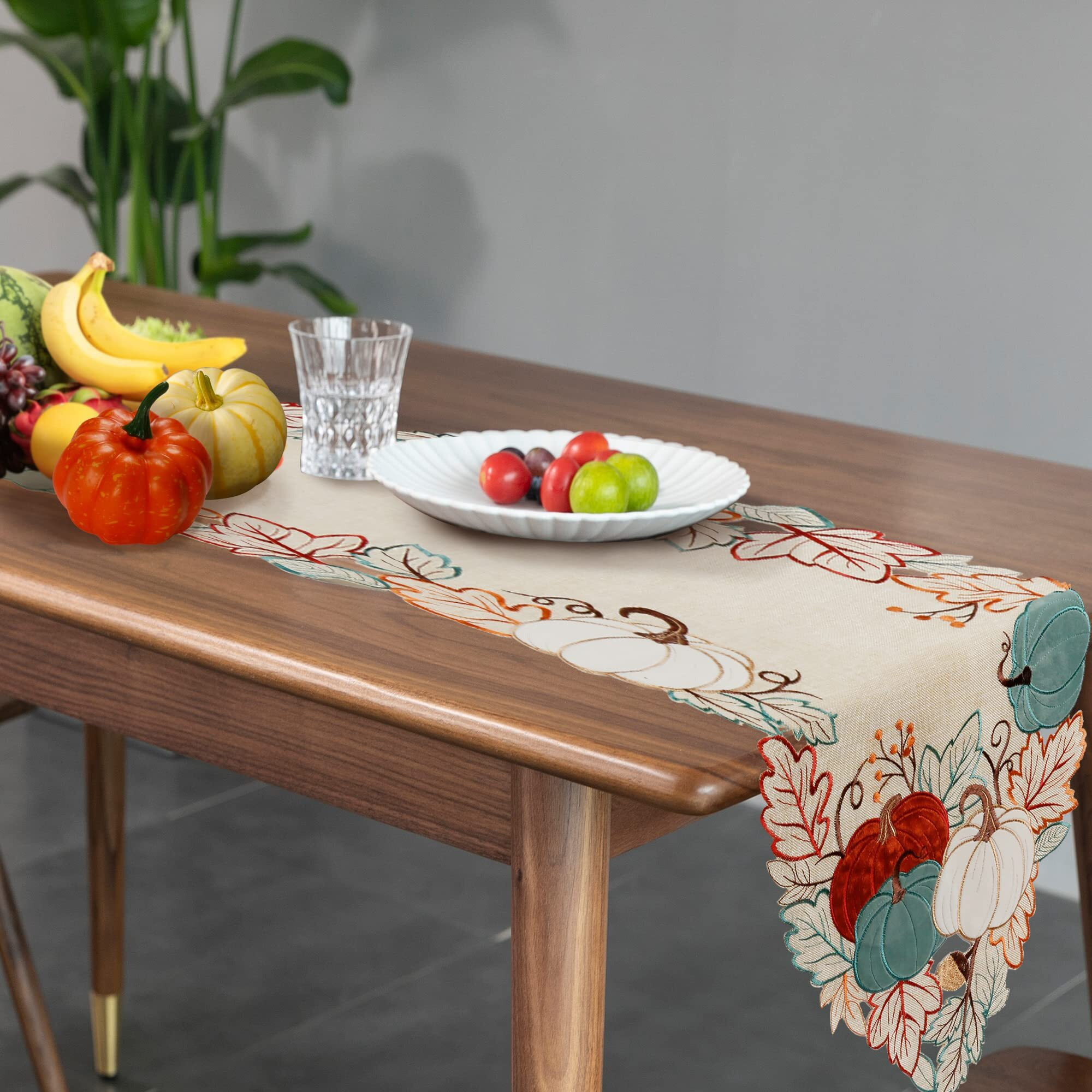 Owenie Fall Table Runner, Thanksgiving Pumpkins Table Runner 70 Inches Long, Embroidered Harvest Farmhouse Fall Decor For Home, Halloween Table Decorations , 13 X 70 Inches