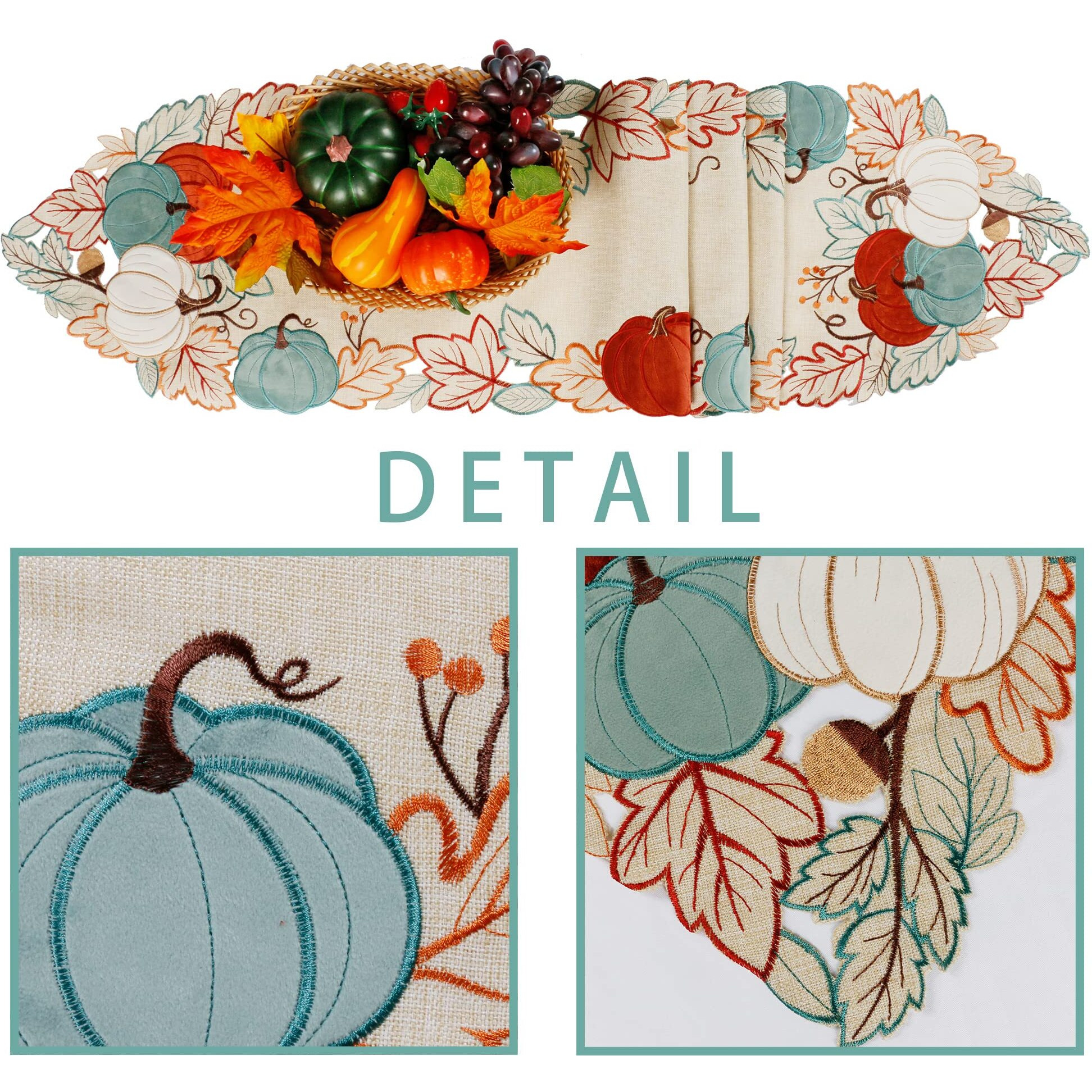 Owenie Fall Table Runner, Thanksgiving Pumpkins Table Runner 70 Inches Long, Embroidered Harvest Farmhouse Fall Decor For Home, Halloween Table Decorations , 13 X 70 Inches