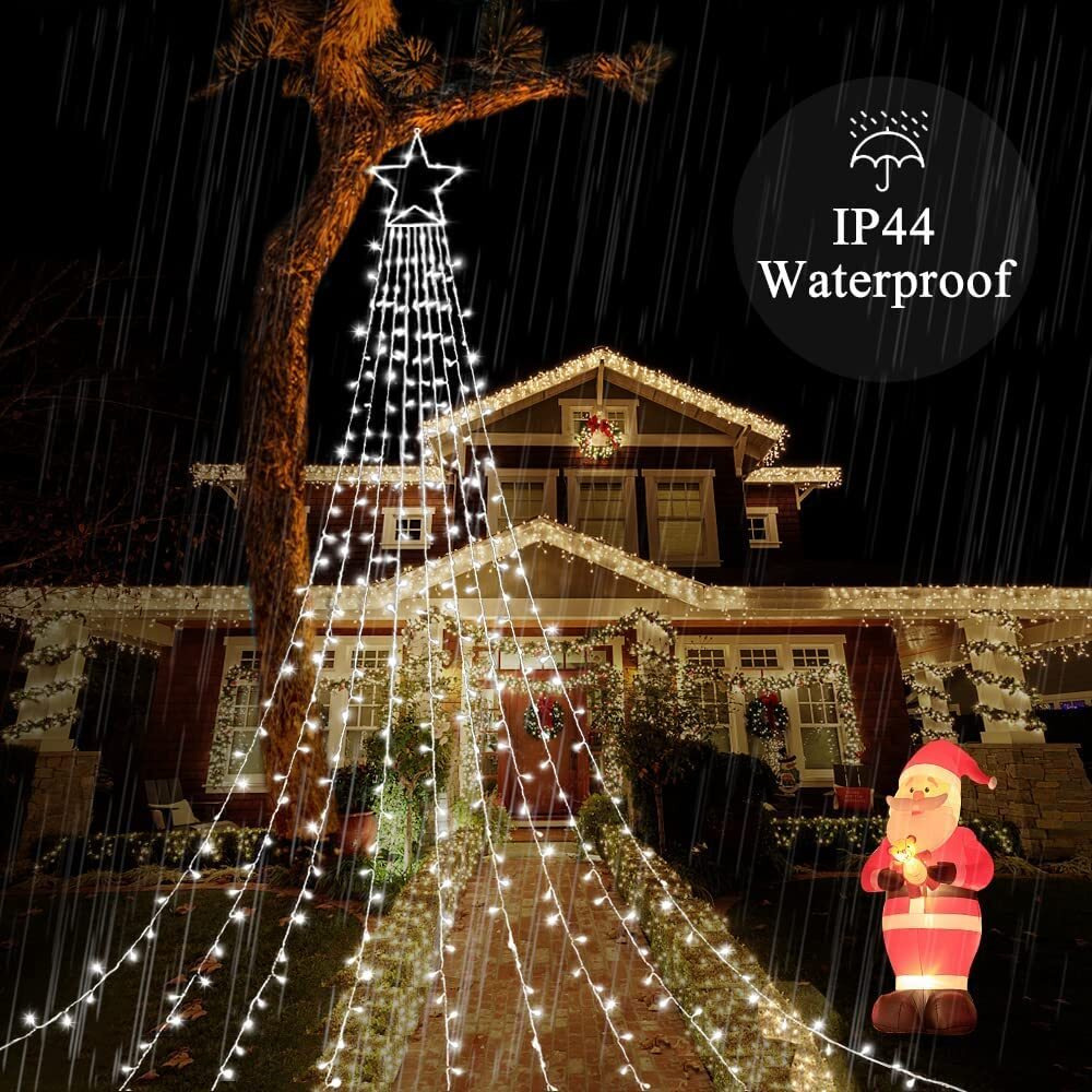 (New) Christmas Decorations Star Lights, Waterfall Christmas String Lights With 317 Led Star Hanging Twinkle Fairy Curtain Lights For Party Wedding Holiday Halloween Indoor Outdoor Decorative