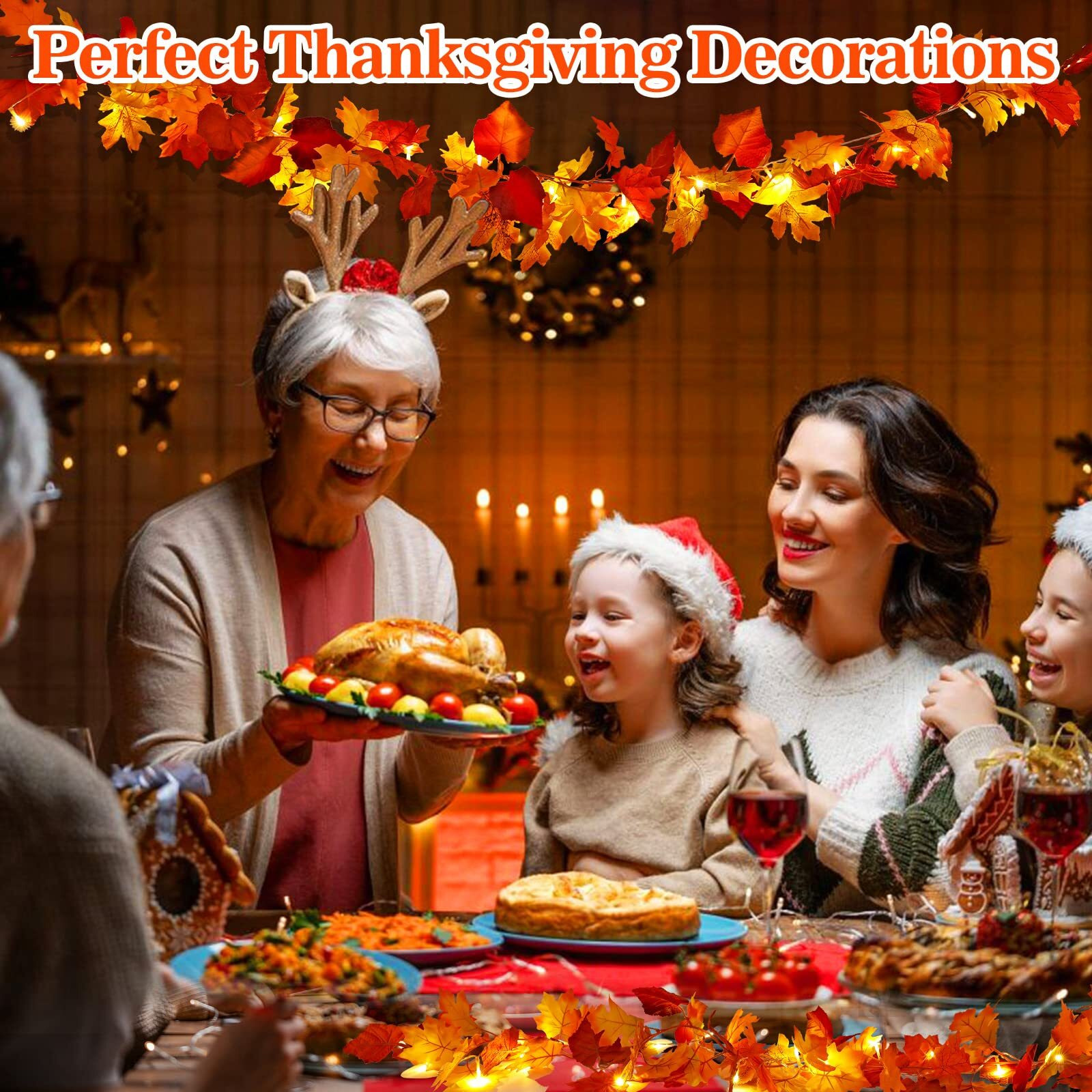 4 Pack Fall Decor For Home Thanksgiving Decorations Lighted Fall Garland Maple Leaves Total 23.6Ft 80 Led Fall Decorations For Home Halloween Decorations Outdoor String Lights For Autumn Decor Harvest