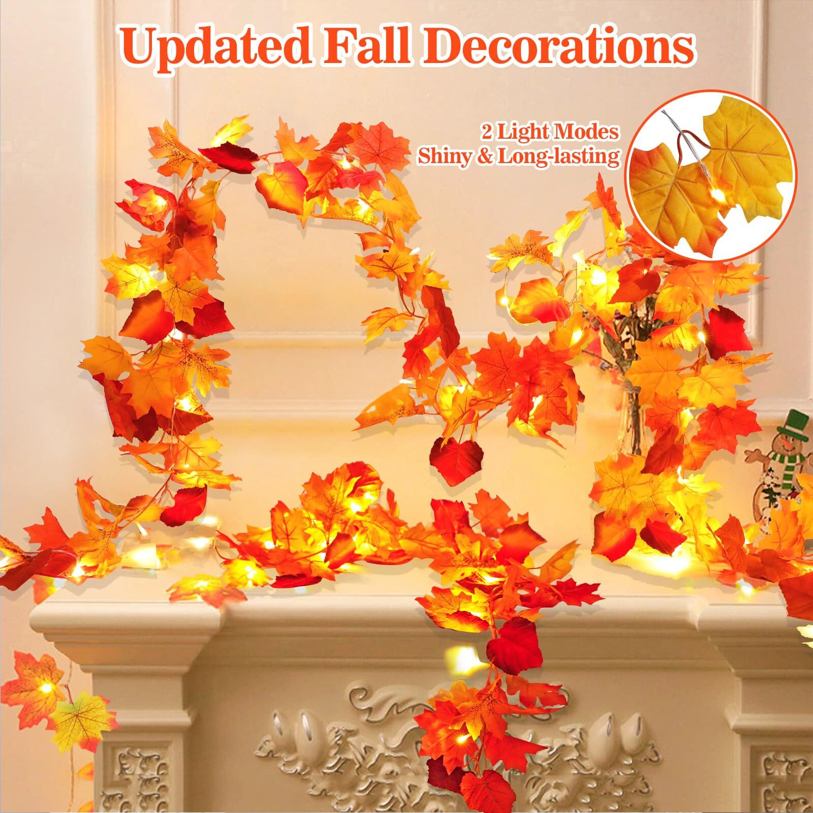 4 Pack Fall Decor For Home Thanksgiving Decorations Lighted Fall Garland Maple Leaves Total 23.6Ft 80 Led Fall Decorations For Home Halloween Decorations Outdoor String Lights For Autumn Decor Harvest