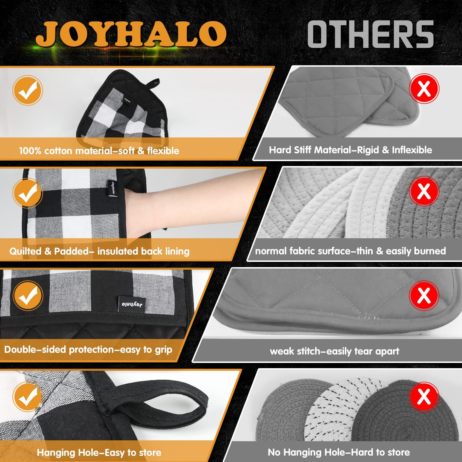 Joyhalo 4 Pack Christmas Pot Holders Buffalo Plaid, Pot Holders For Kitchen Heat Resistant, Potholder, Pot Holder, Hot Pads For Kitchen For Cooking And Baking