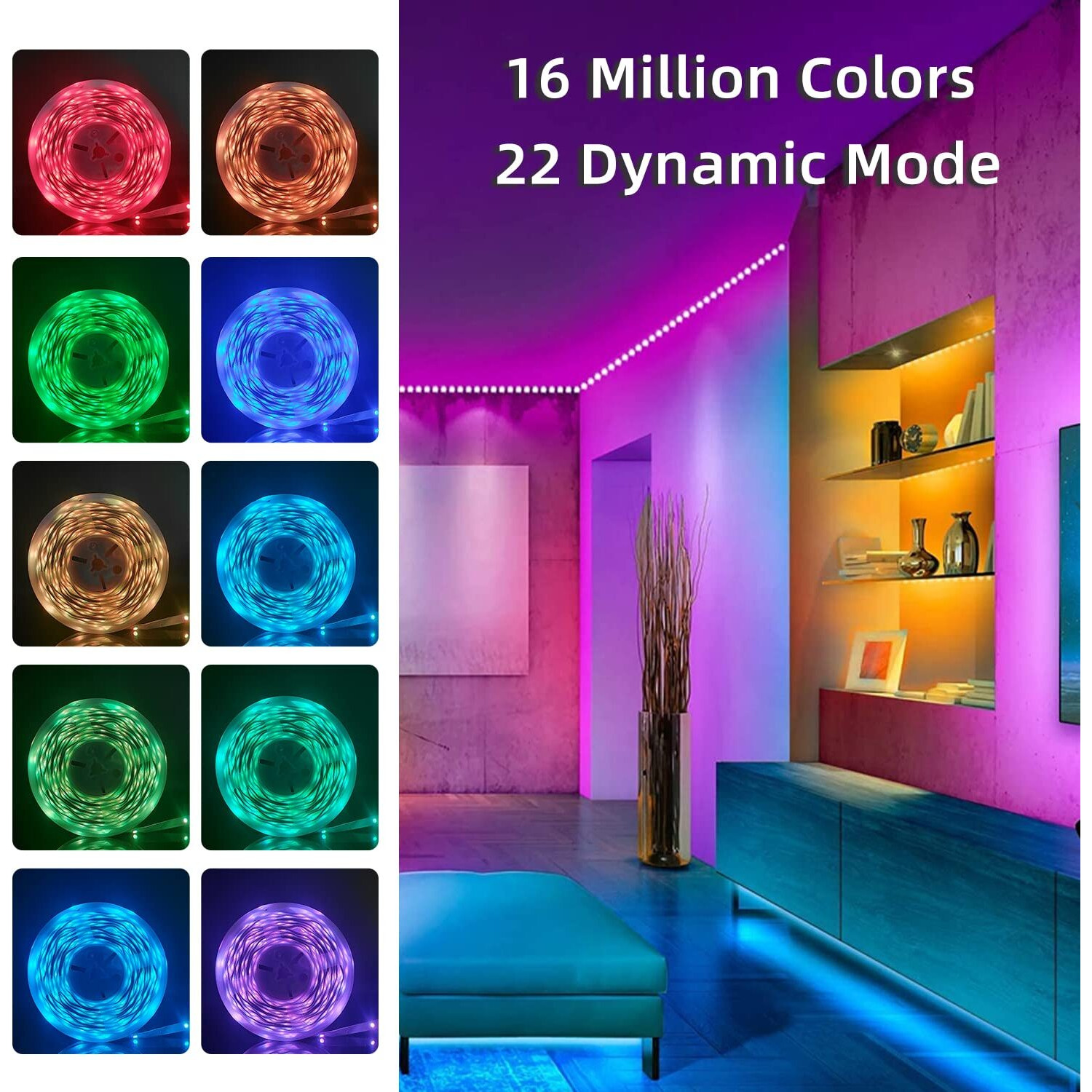 100Ft Smart Led Strip Lights (2 Rolls Of 50Ft), Rgb Strip Lights Sync To Music With 40 Key Remote Controller Led Lights For Bedroom,Christmas Lights Decration (Multi-Colored, 100Ft)