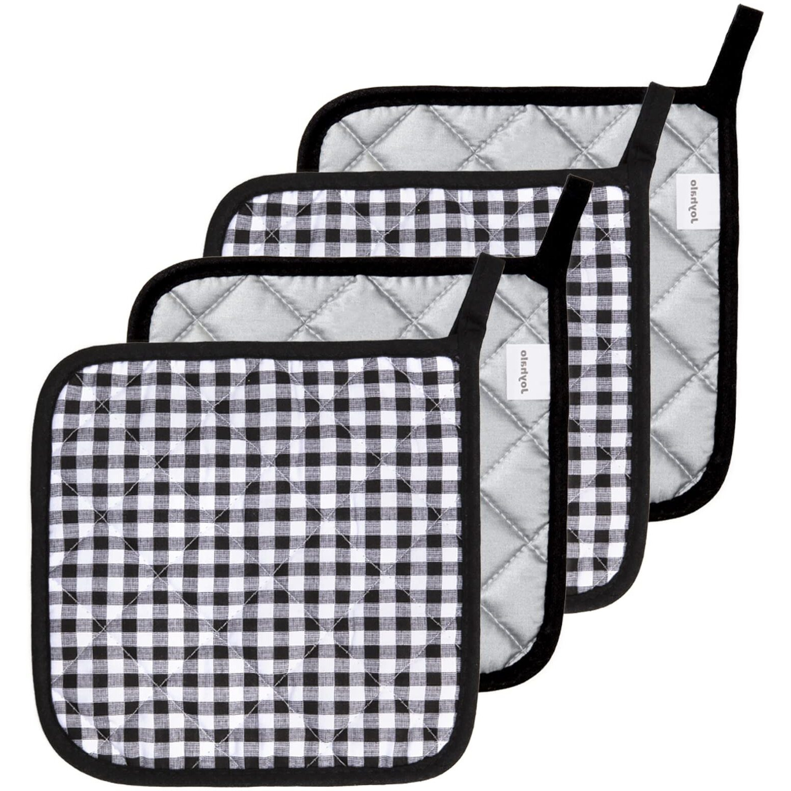 Joyhalo 4 Pack Buffalo Plaid Christmas Pot Holders For Kitchen Heat Resistant Pot Holders Sets Oven Hot Pads For Cooking Baking, Black