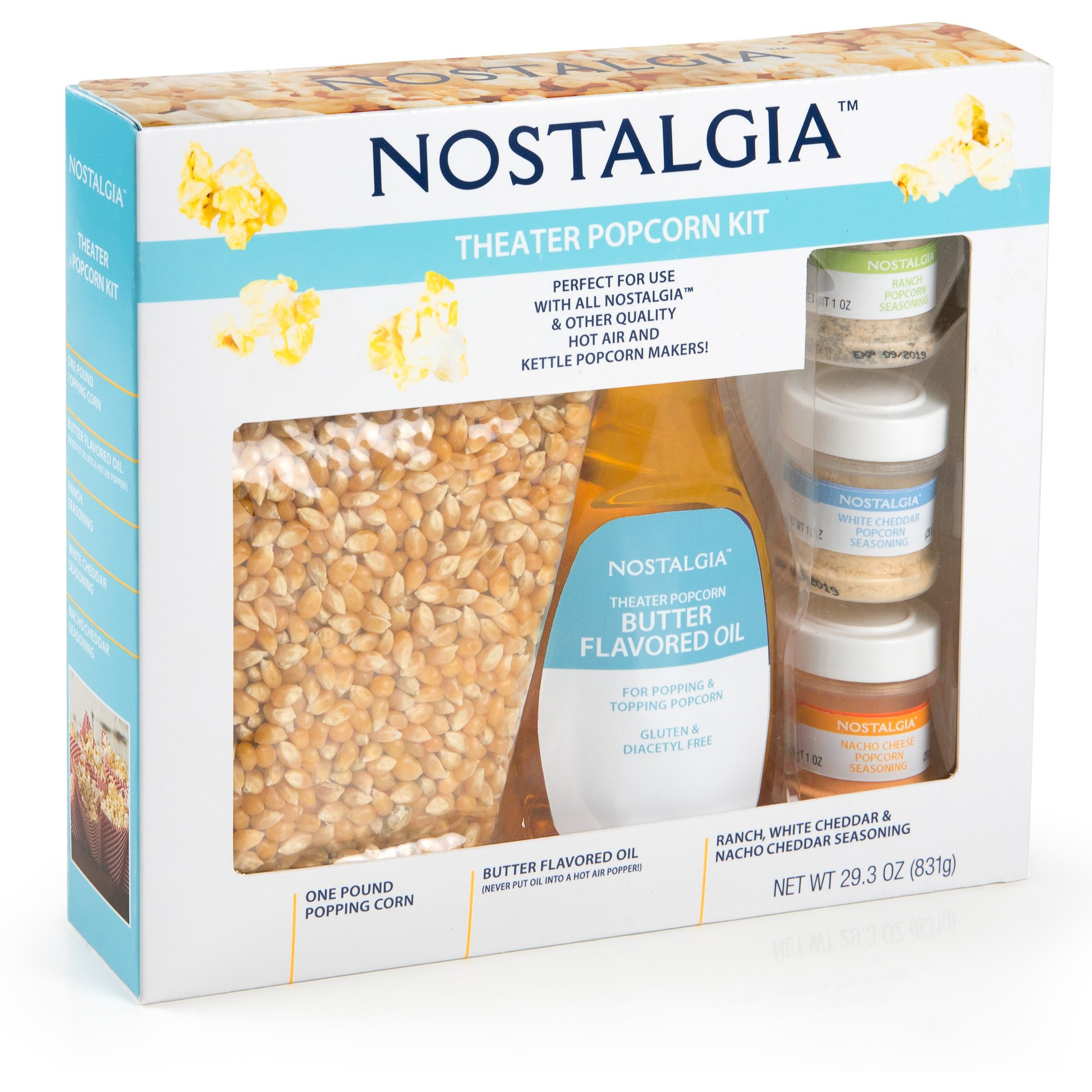 Nostalgia Kpk400 Hot Air & Kettle Kit, 3 Seasonings, Oil, Popcorn Kernels, 1 Count (Pack Of 1)