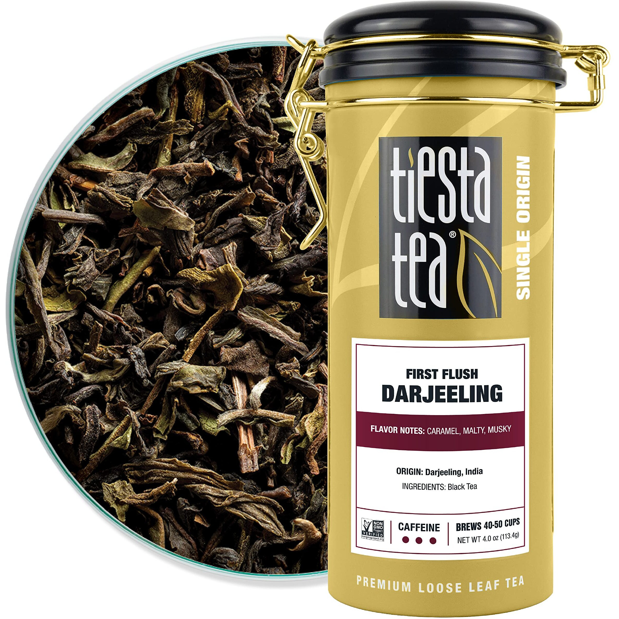 Tiesta Tea - First Flush Darjeeling Black Tea | Single Origin Premium Black Loose Leaf Tea From India | 100% Pure Unblended High Caffeinated Tea | Hot Or Iced Tea & Up To 50 Cups - 4Oz Refillable Tin