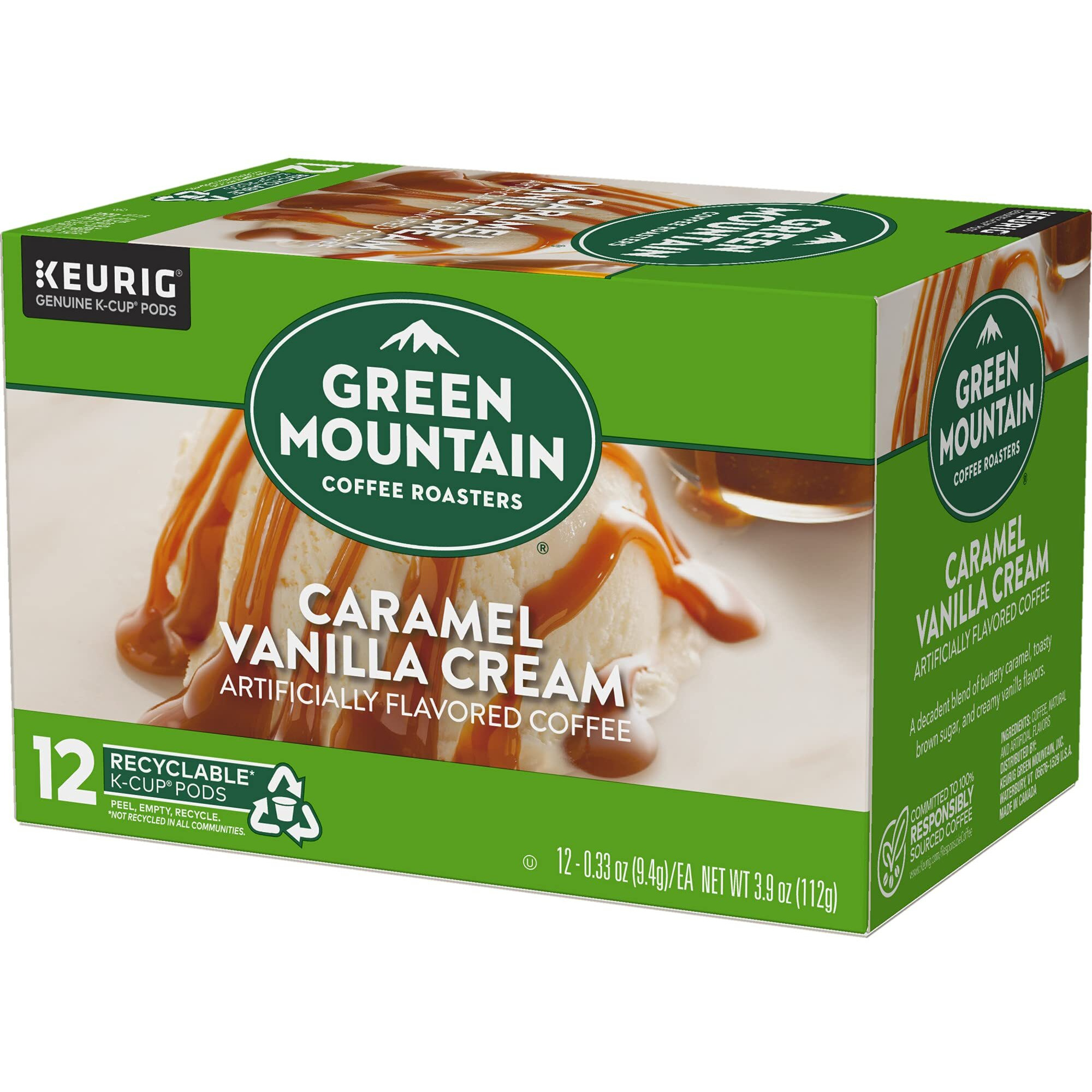 Green Mountain Coffee Roasters Caramel Vanilla Cream Keurig Single-Serve K-Cup Pods, Light Roast Coffee, 12 Count
