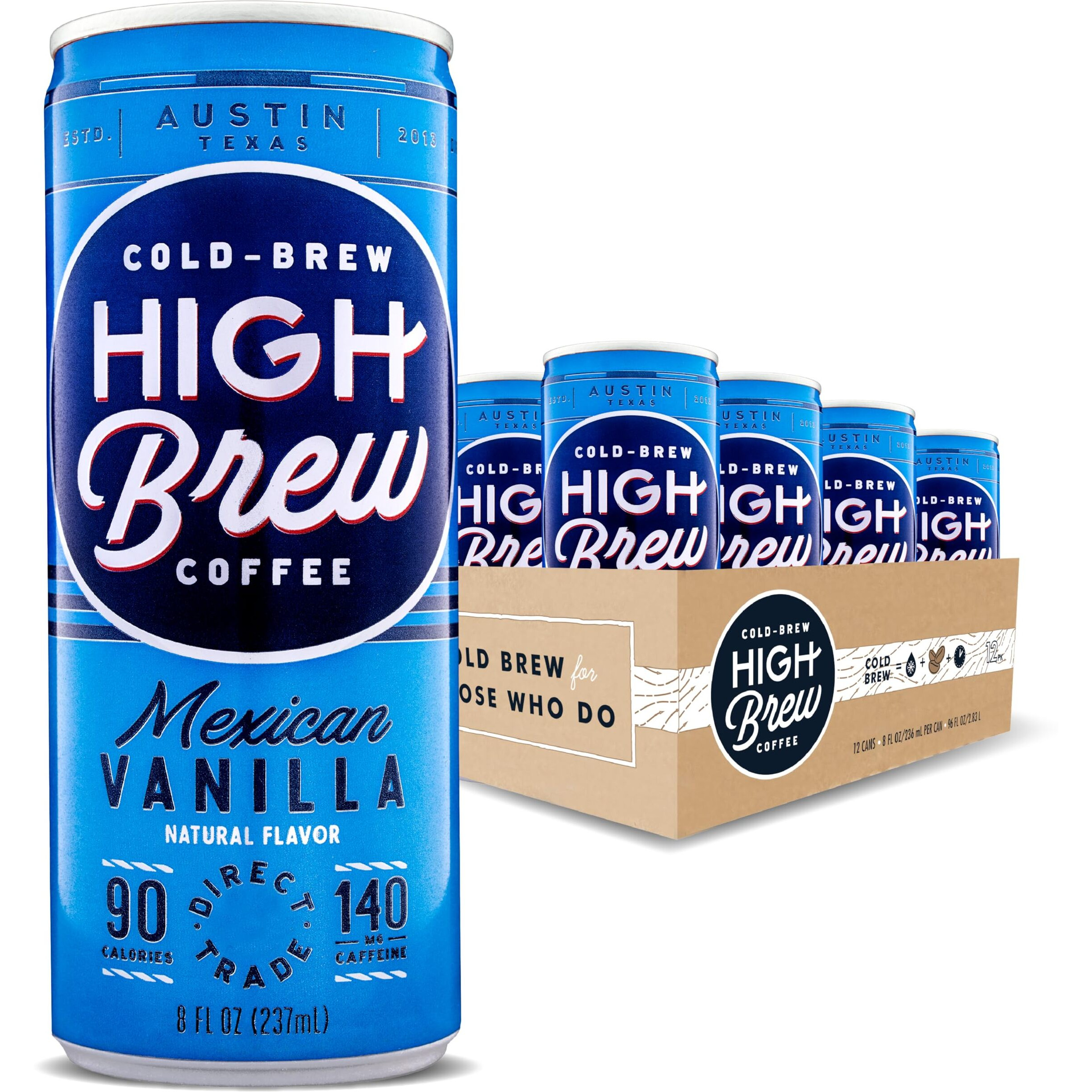 High Brew Coffee, Cold Brew Coffee, Mexican Vanilla, 8 Fl Oz, Ready-To-Drink (Pack Of 12)