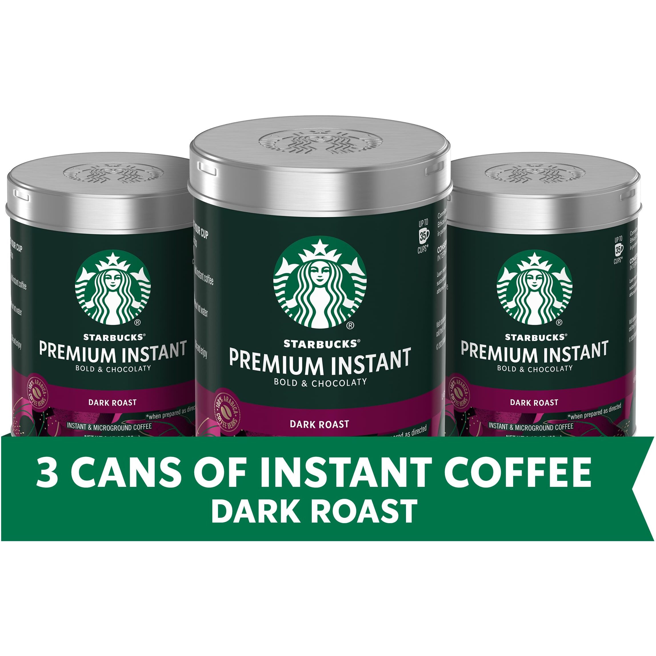 Starbucks Premium Instant Coffee, Dark Roast, 100% Arabica Beans, 3 Pack (3.17 Oz Each)