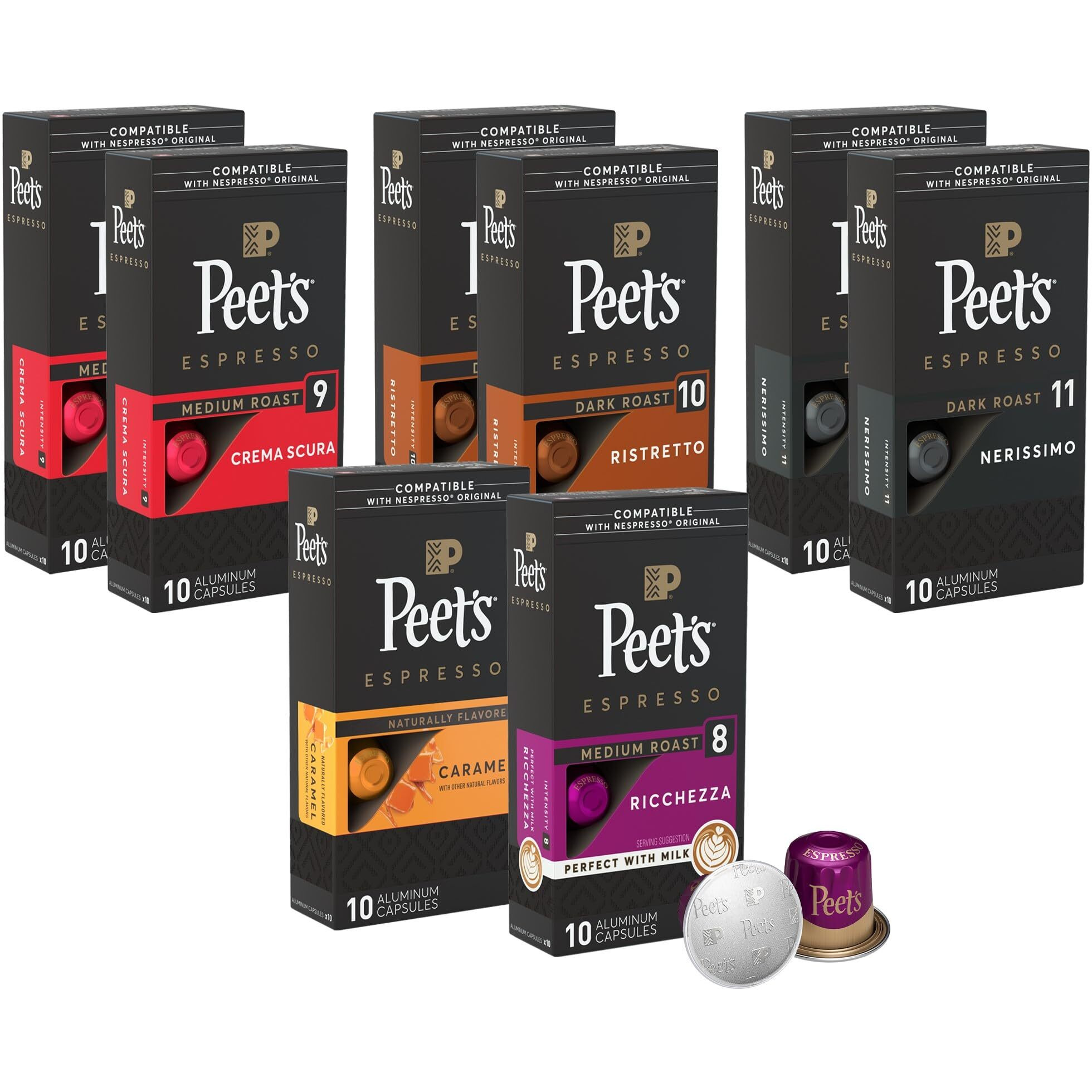 Peet's Coffee, Dark Roast Espresso Capsules, 80 Count Variety Pack (8 Boxes Of 10 Espresso Pods)