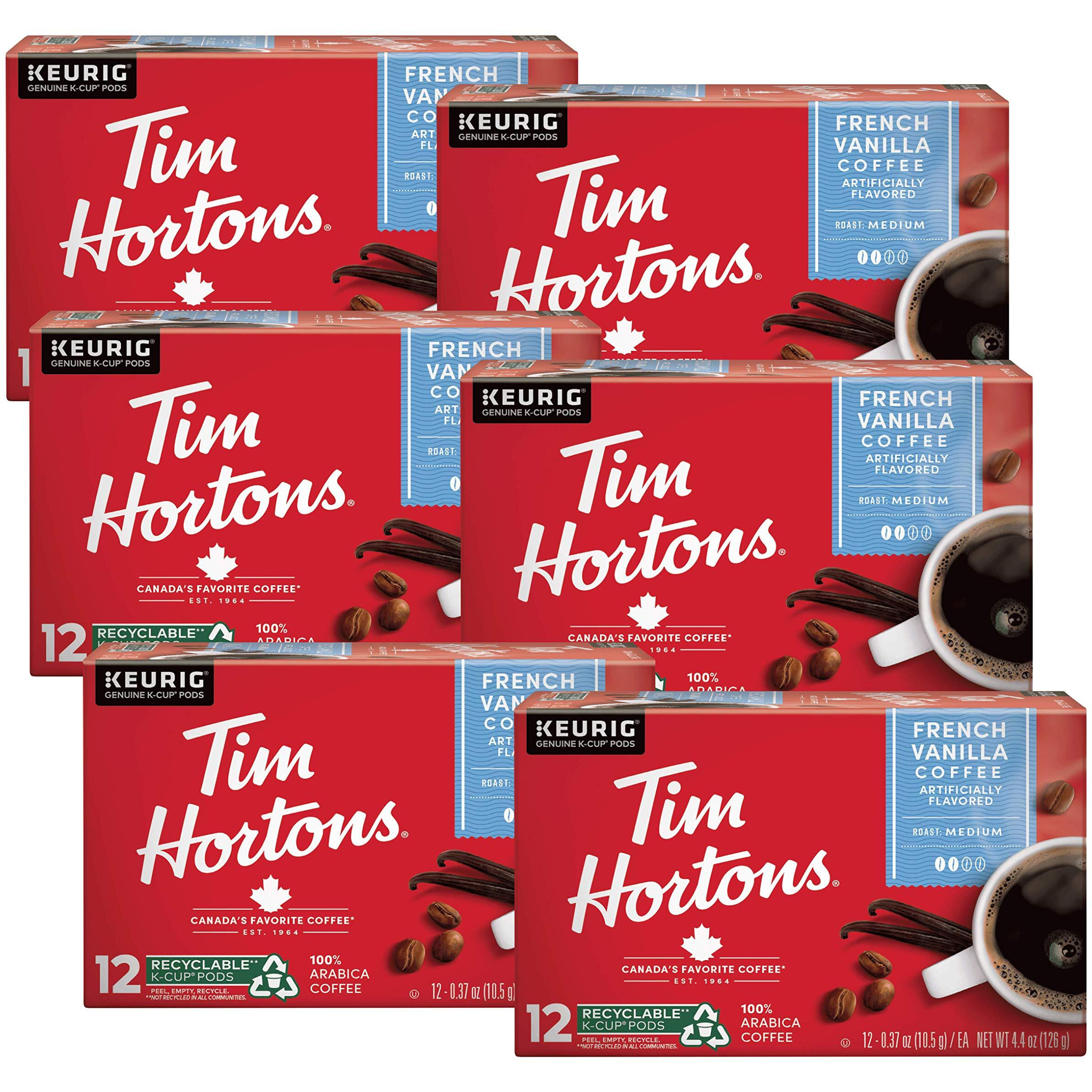 Tim Hortons French Vanilla Coffee, Single-Serve K-Cup Pods Compatible With Keurig Brewers, 72Ct K-Cups,Red 12 Count (Pack Of 6)