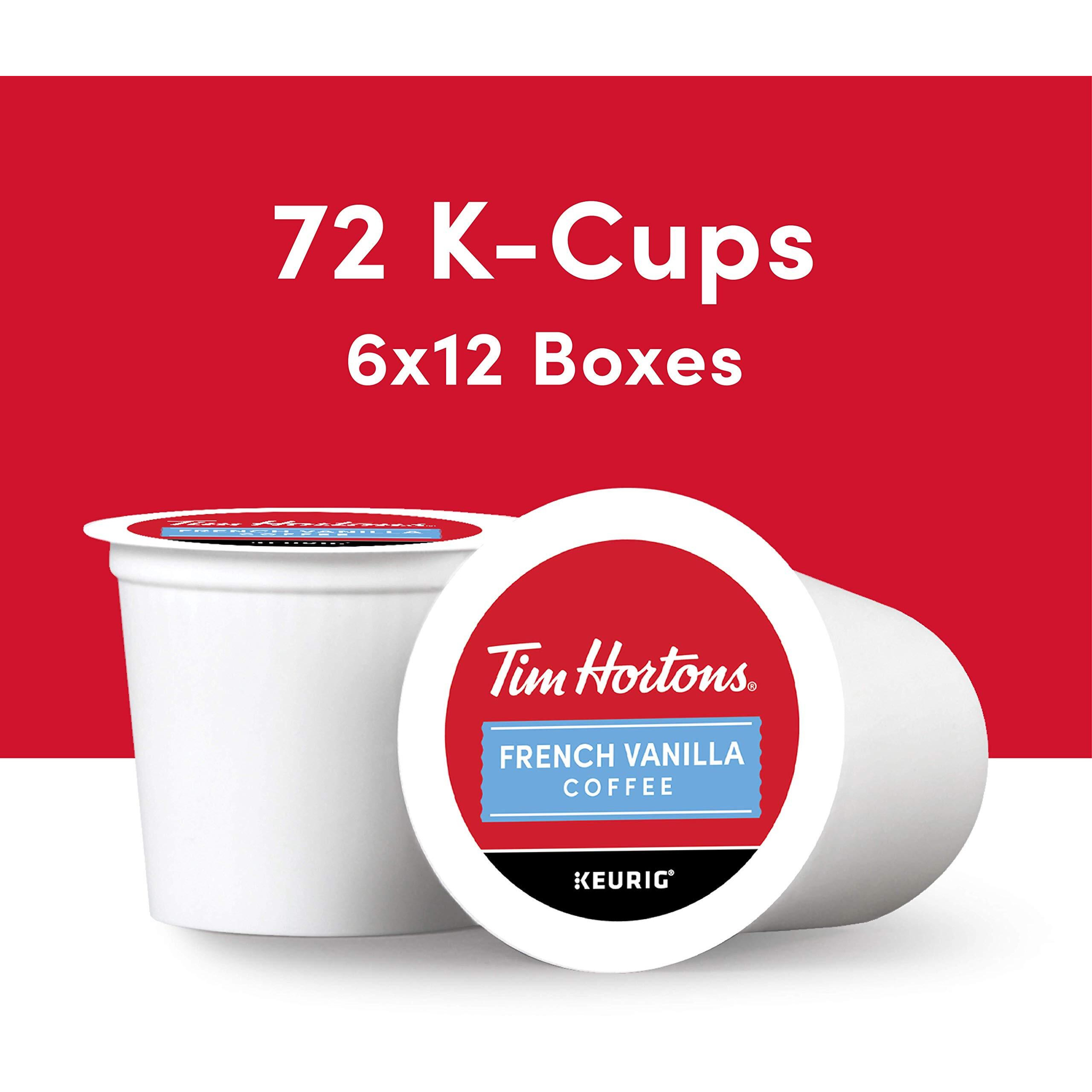 Tim Hortons French Vanilla Coffee, Single-Serve K-Cup Pods Compatible With Keurig Brewers, 72Ct K-Cups,Red 12 Count (Pack Of 6)