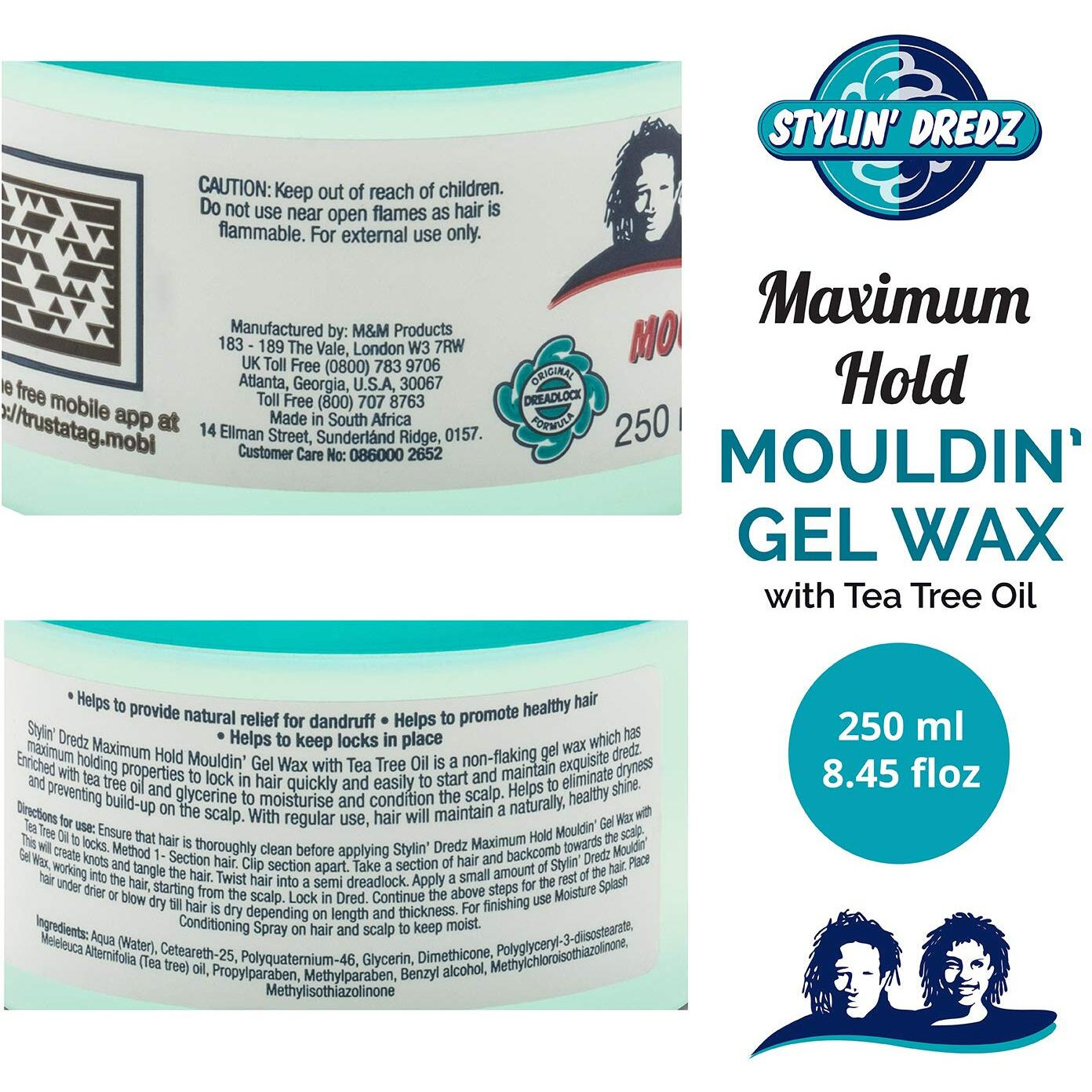 Stylin Dredz Mouldin' Gel Wax - Loc N Twist Gel - Dreadlock Gel Wax With Tea Tree Oil - 125 Ml Single
