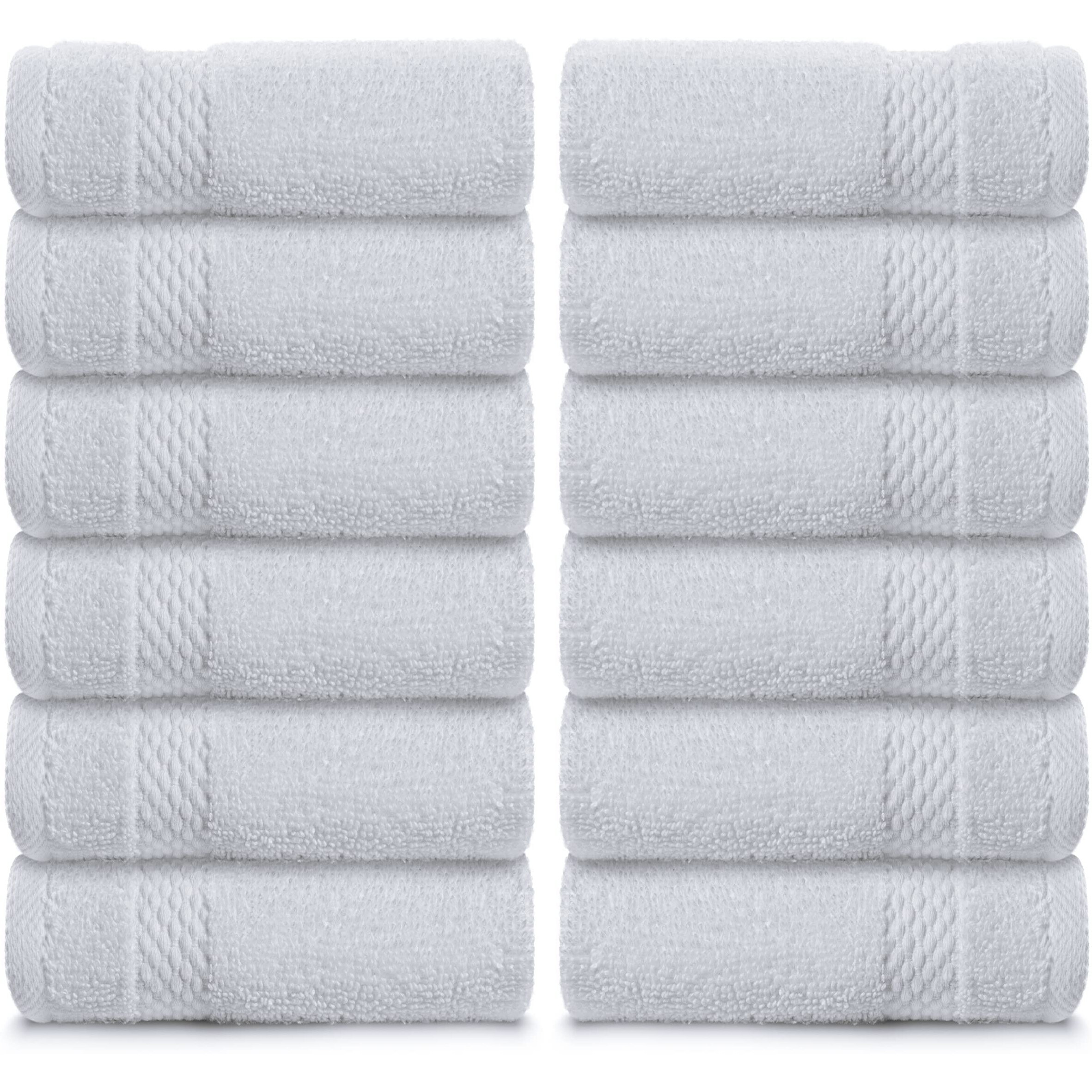 Whiteclassic Luxury Cotton Washcloths - Large Hotel Spa Bathroom Face Towel | 12 Pack | White