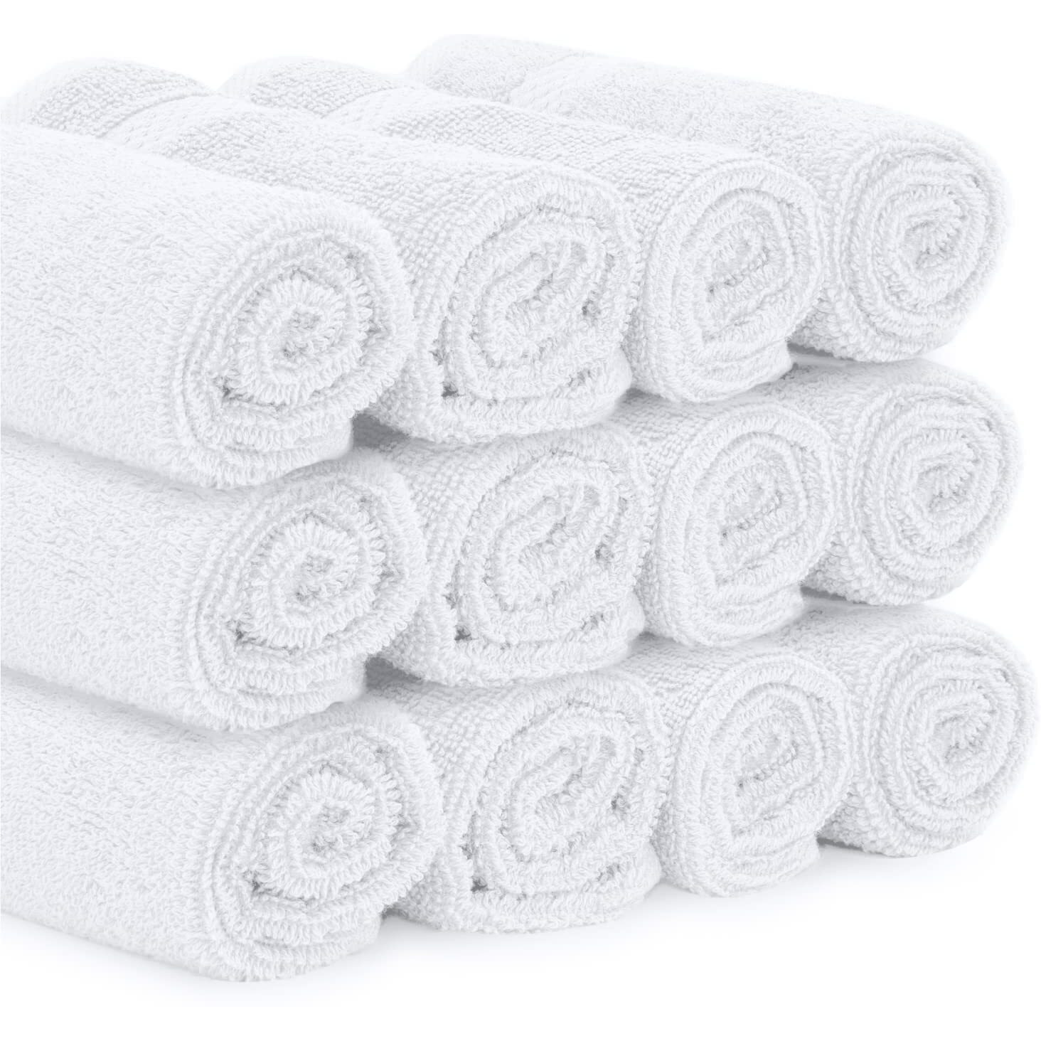 Whiteclassic Luxury Cotton Washcloths - Large Hotel Spa Bathroom Face Towel | 12 Pack | White