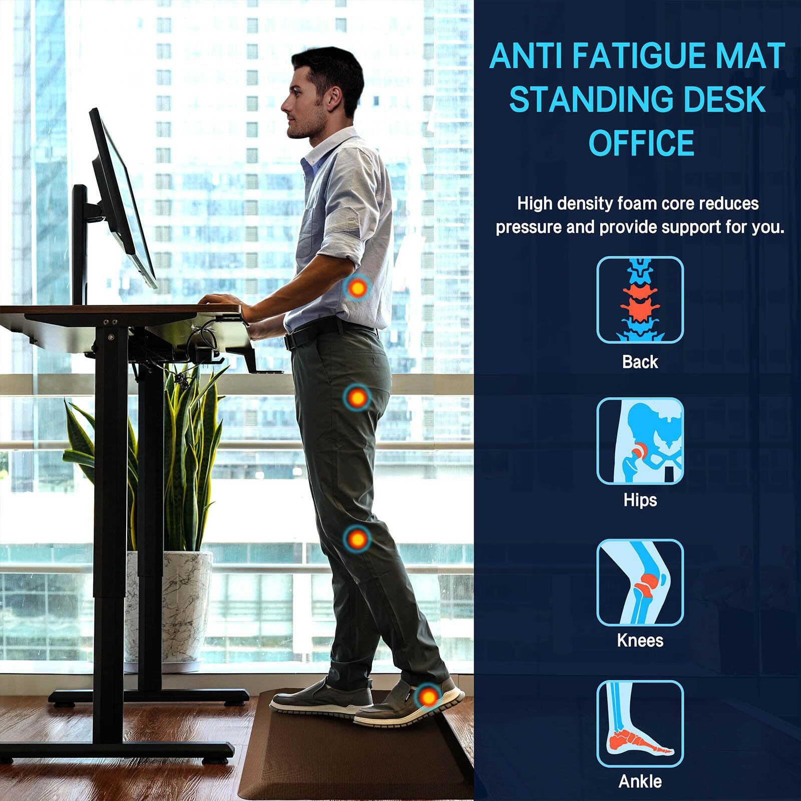 Featol Anti Fatigue Mat Floor Mat, Extra Thick Standing Office Desk Mat Memory Foam Cushioned Anti Fatigue Ergonomic Kitchen Mats Comfort Standing Pad Not Pvc 9/10 Inch Thick (20"" X 39, Brown)