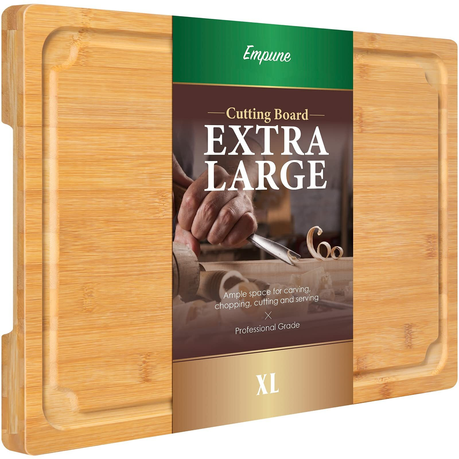 Extra Large Cutting Board, 17.6"" Bamboo Cutting Boards For Kitchen With Juice Groove And Handles Kitchen Chopping Board For Meat Cheese Board Heavy Duty Serving Tray, Xl, Empune