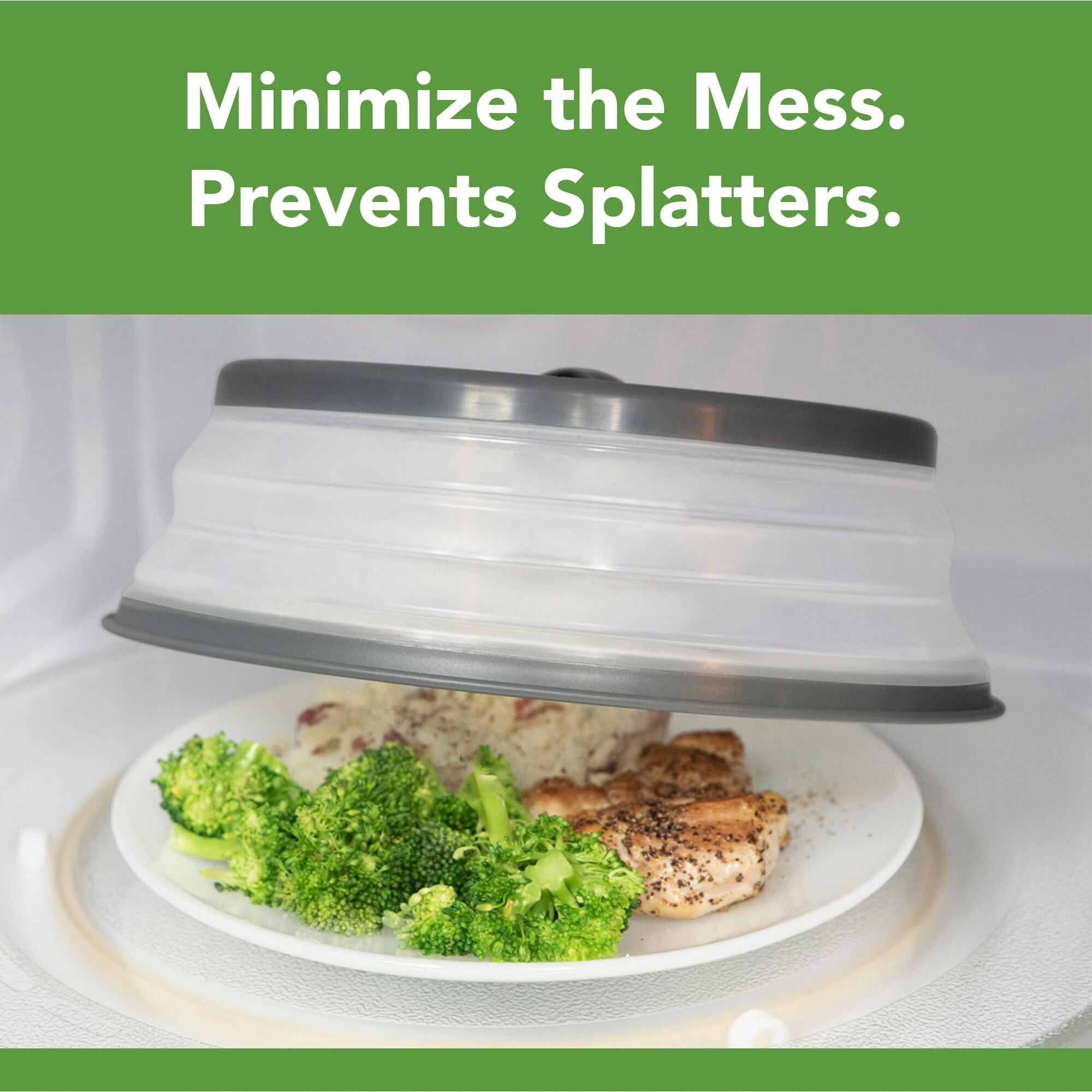 Tovolo Microwave Splatter Cover For Food, Medium (Charcoal) - Collapsible & Vented Silicone Splatter Guard Lid - Microwave Plate & Dish Cover With Handle - Bpa-Free Kitchen Gadget For Meal Prep
