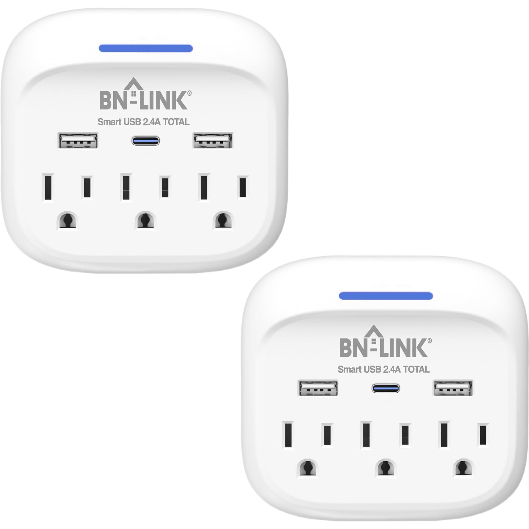 Bn-Link Multi Plug Outlet Extender 2 Pack, 3 Wall Outlets Outlet Splitter With 3 Usb Ports(1 Usb C), Charging Adapter For Dorm, School, Travel, Office, Home