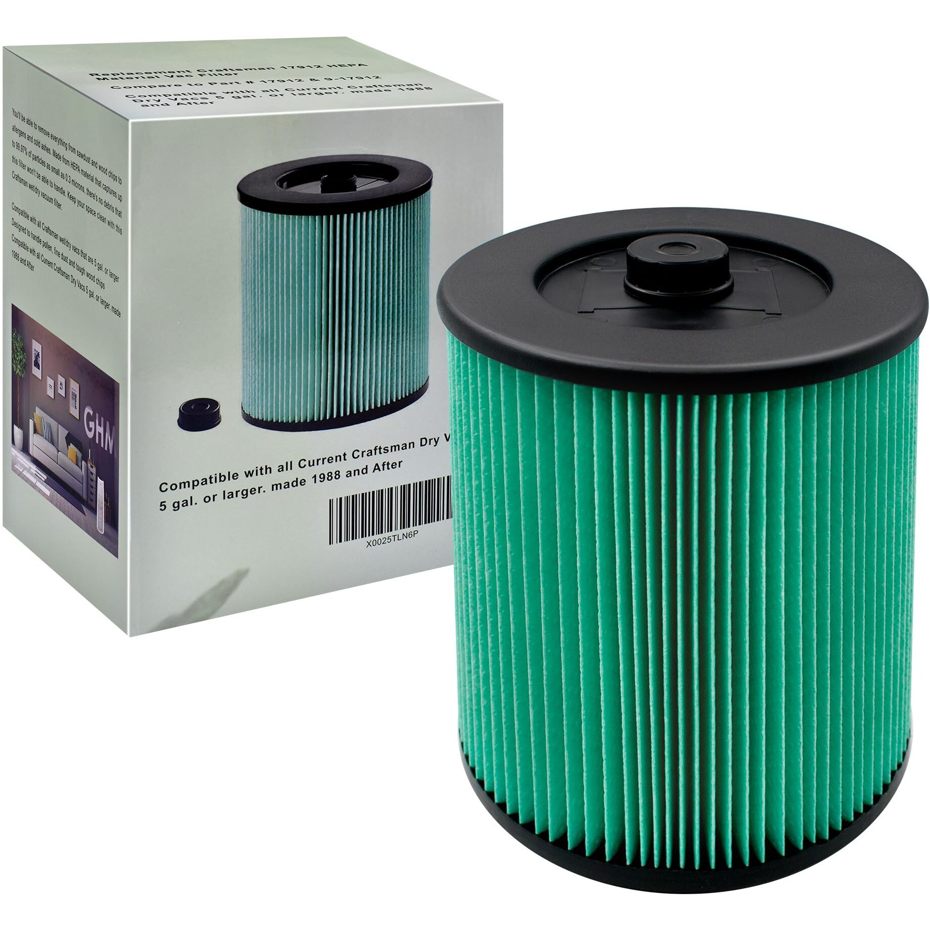 17912 & 9-17912 Hepa Vacuum Filter Compatible With Filter No.9-17912 Fits 5, 6,8,9,12,14,16 And 32 Gal Vacs Or Larger Made After 1988